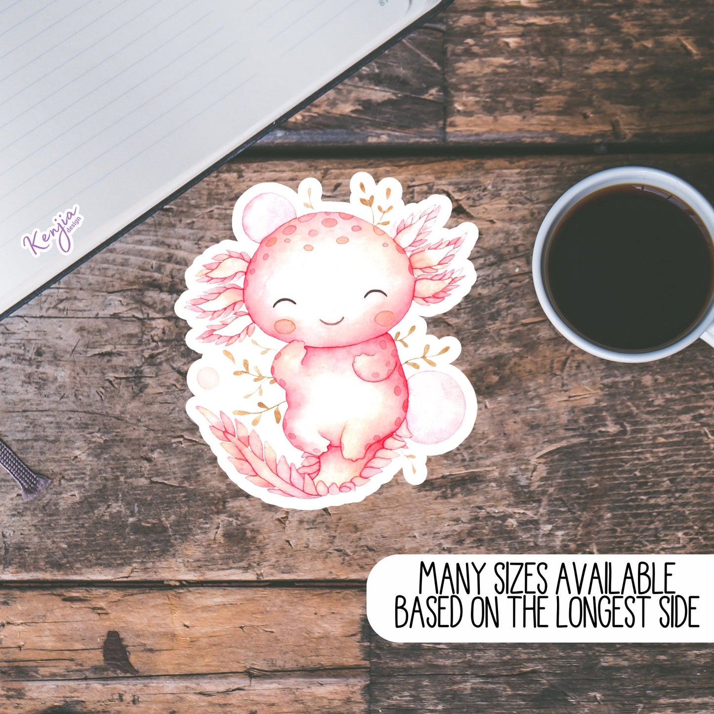Cute Kawaii Axolotl Sticker and Fridge Magnets for Planner, Amigurumi Hydroflask, MacBook Computer, Luggage, Party / Waterproof