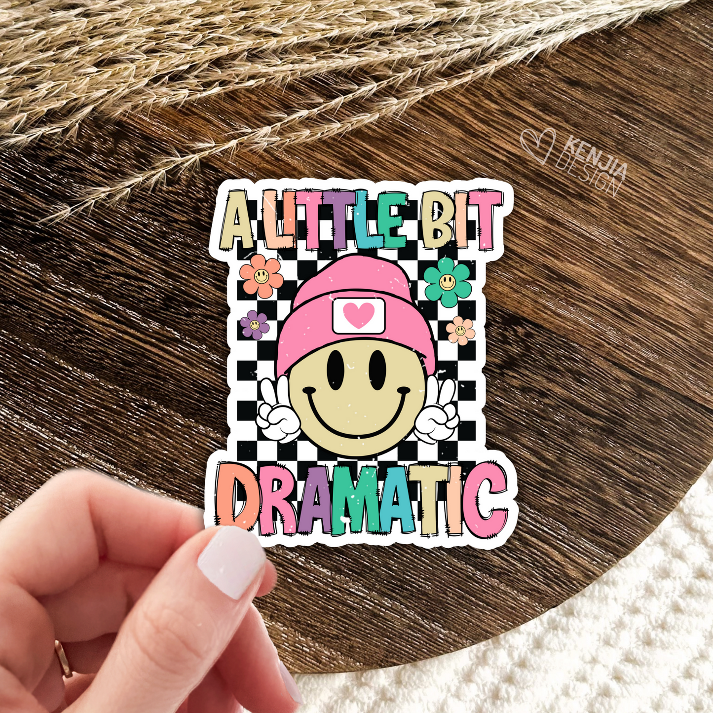 A Little Bit Dramatic Retro Stickers - Cute Groovy Smiley Face / Little Toddler Girl Gifts / Kids Life / Anxiety Drama Queen