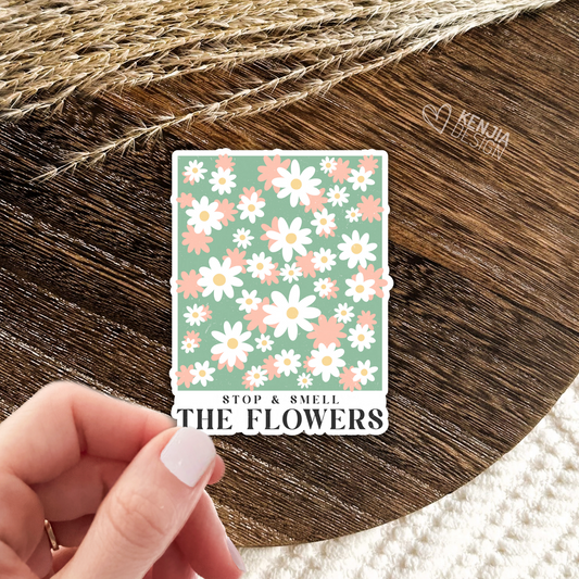 Stop & Smell The Flowers Stickers / Floral Self Care Stickers / Mental Health Waterproof Vinyl Sticker / Retro Aesthetic Flowers Decal