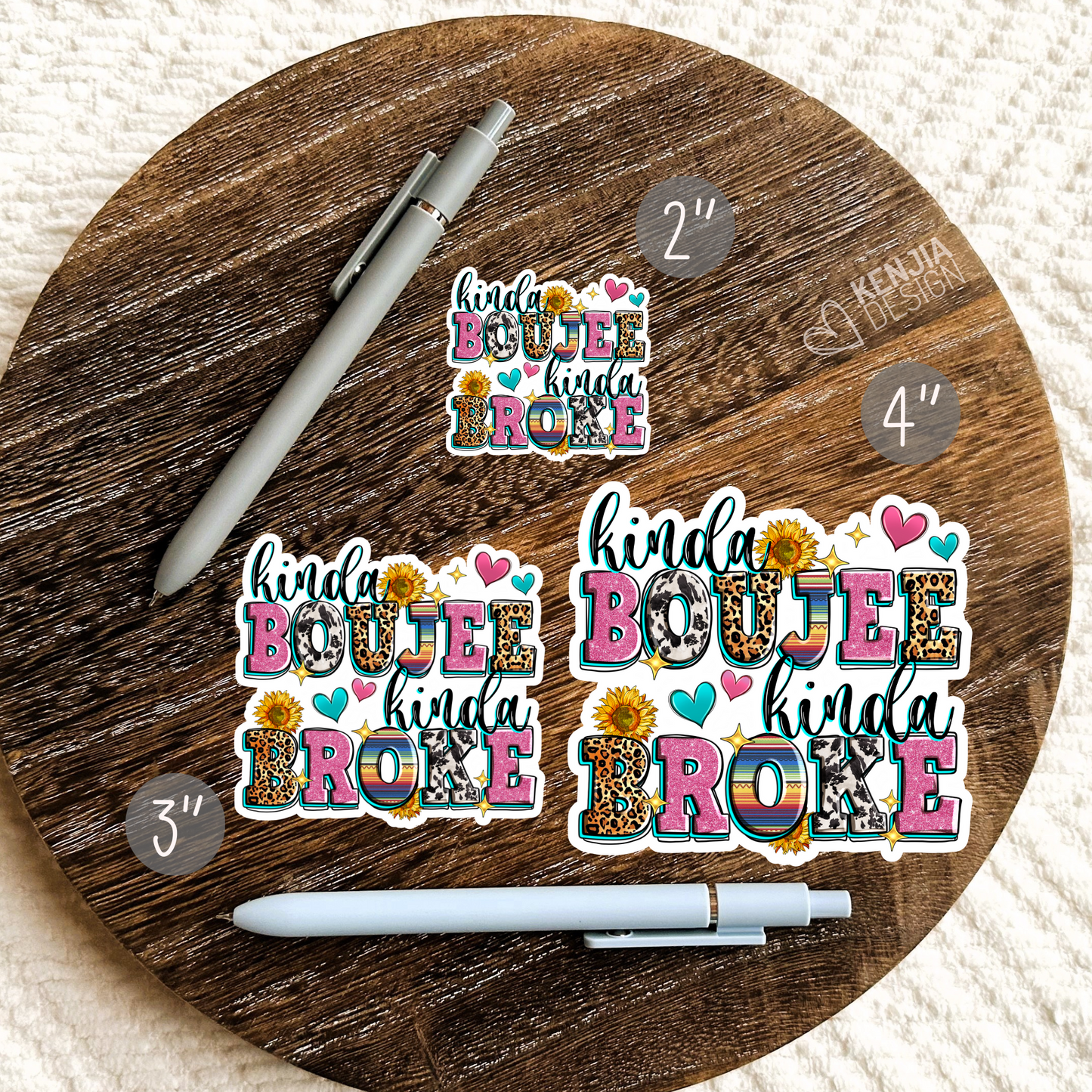 Kinda Boujee Kinda Broke Stickers / Western Sunflowers Stickers / Funny Adult Retro Quote