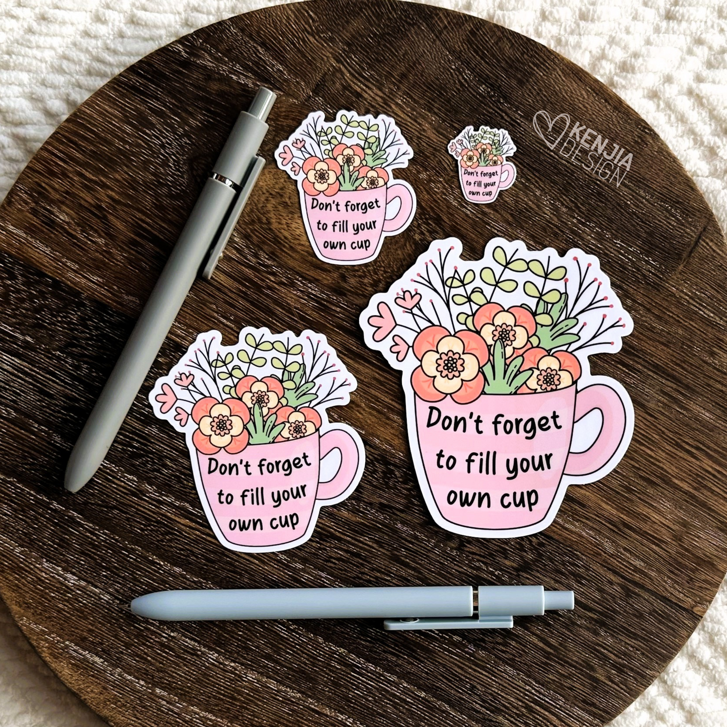 Don't Forget to Fill Your Own Cup / Self Care Stickers / Aesthetic Stickers / Mental Health Matters Waterproof Vinyl Stickers / Retro Floral Cup Sticker