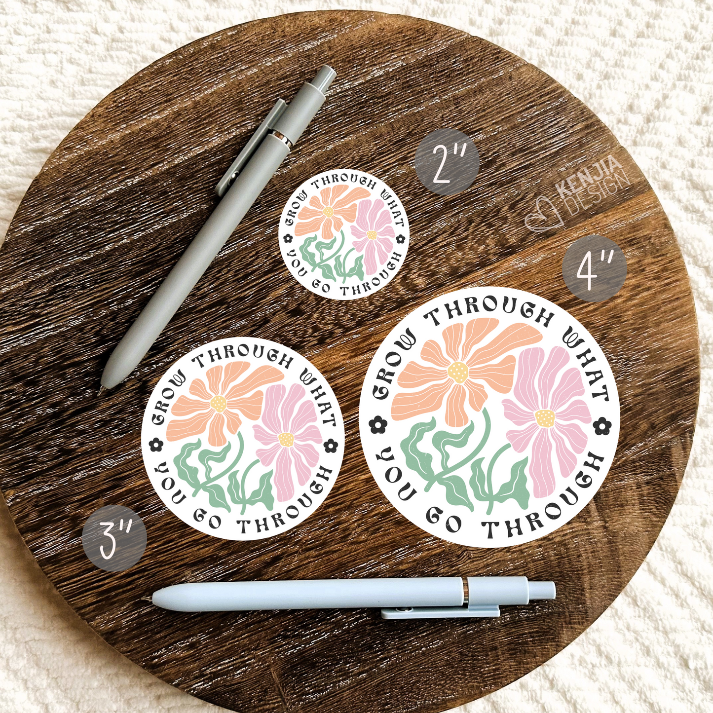 Grow Through What You Go Through Stickers / Floral Self Care Stickers / Mental Health Waterproof Vinyl Sticker / Retro Aesthetic Flowers