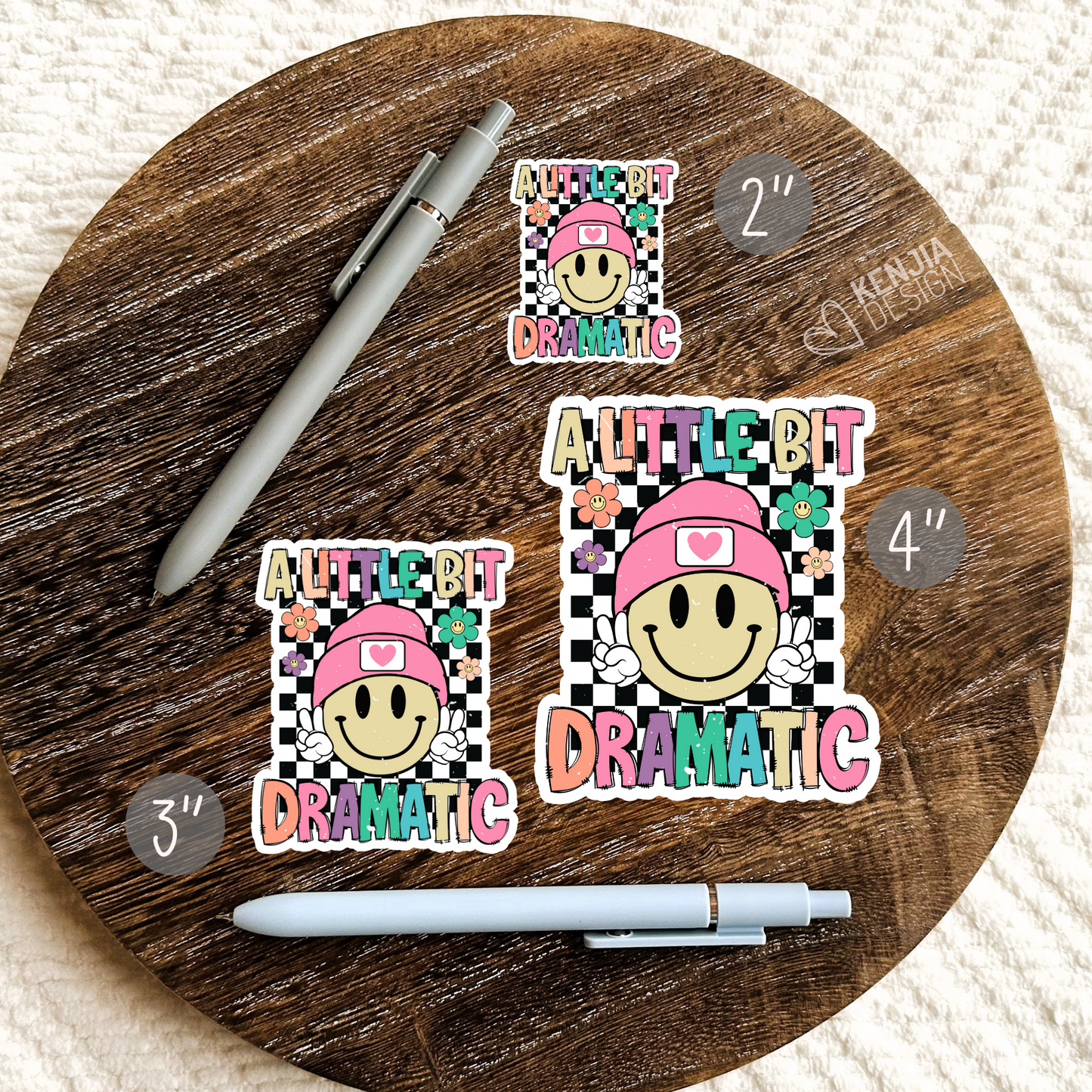 A Little Bit Dramatic Retro Stickers - Cute Groovy Smiley Face / Little Toddler Girl Gifts / Kids Life / Anxiety Drama Queen