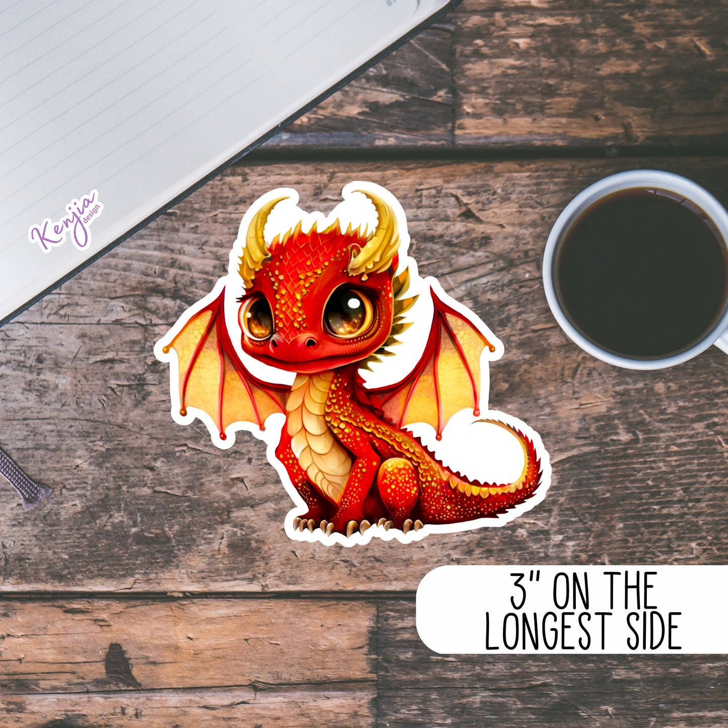 Cute Red Dragon Sticker, Waterproof and Dishwasher Safe, Vinyl Sticker for gift, planner, book, laptop stickers