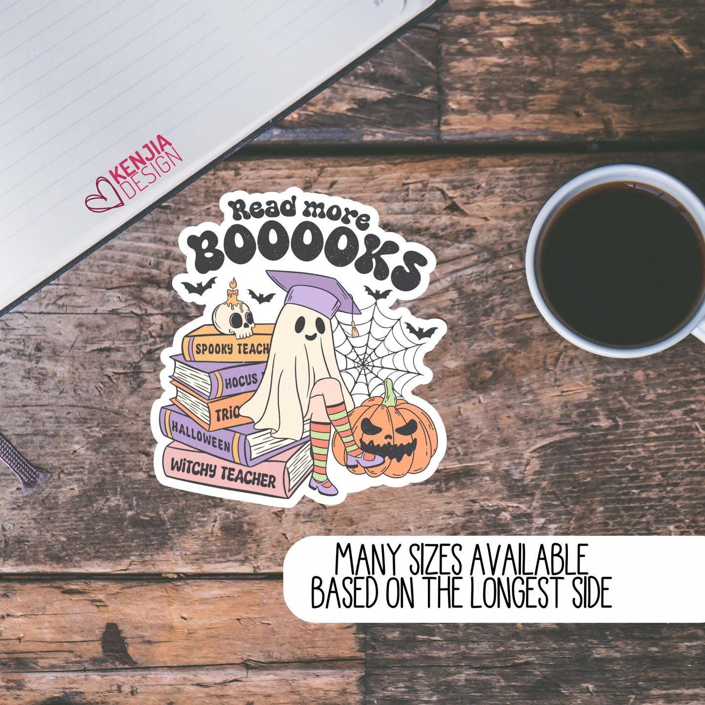 Cute Funny Read more books Stickers for Halloween | Waterproof Sticker for Kindle Planner Laptop Water Bottle Fridge Magnet