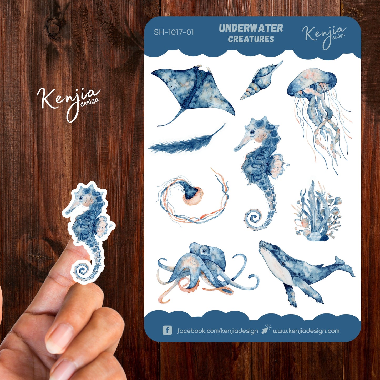 Underwater Creatures Sticker Sheet, Handmade cute Vinyl Sticker for gift, planner, book and laptop stickers (Jellyfish, Seahorse, octopus)