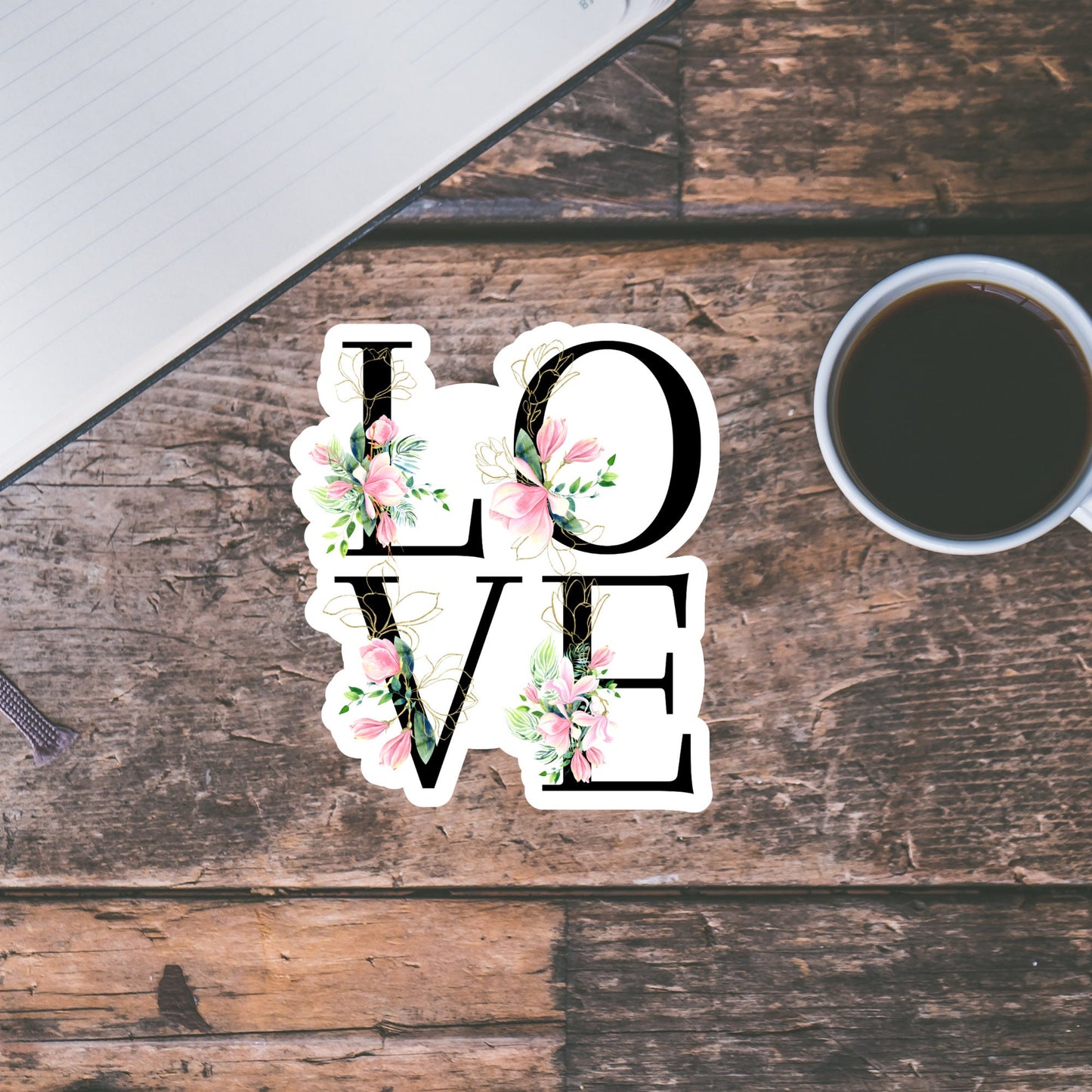 Valentine Love Sticker, Magnolia Floral Sticker, Waterproof Dishwasher Safe Handmade cute Vinyl Sticker gift, planner, book, laptop stickers