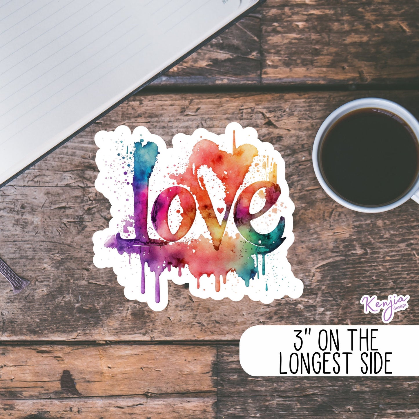 Cute handmade Love Sticker and Magnet with watercolor effect, Waterproof Vinyl Sticker for gift, planner, book, laptop stickers
