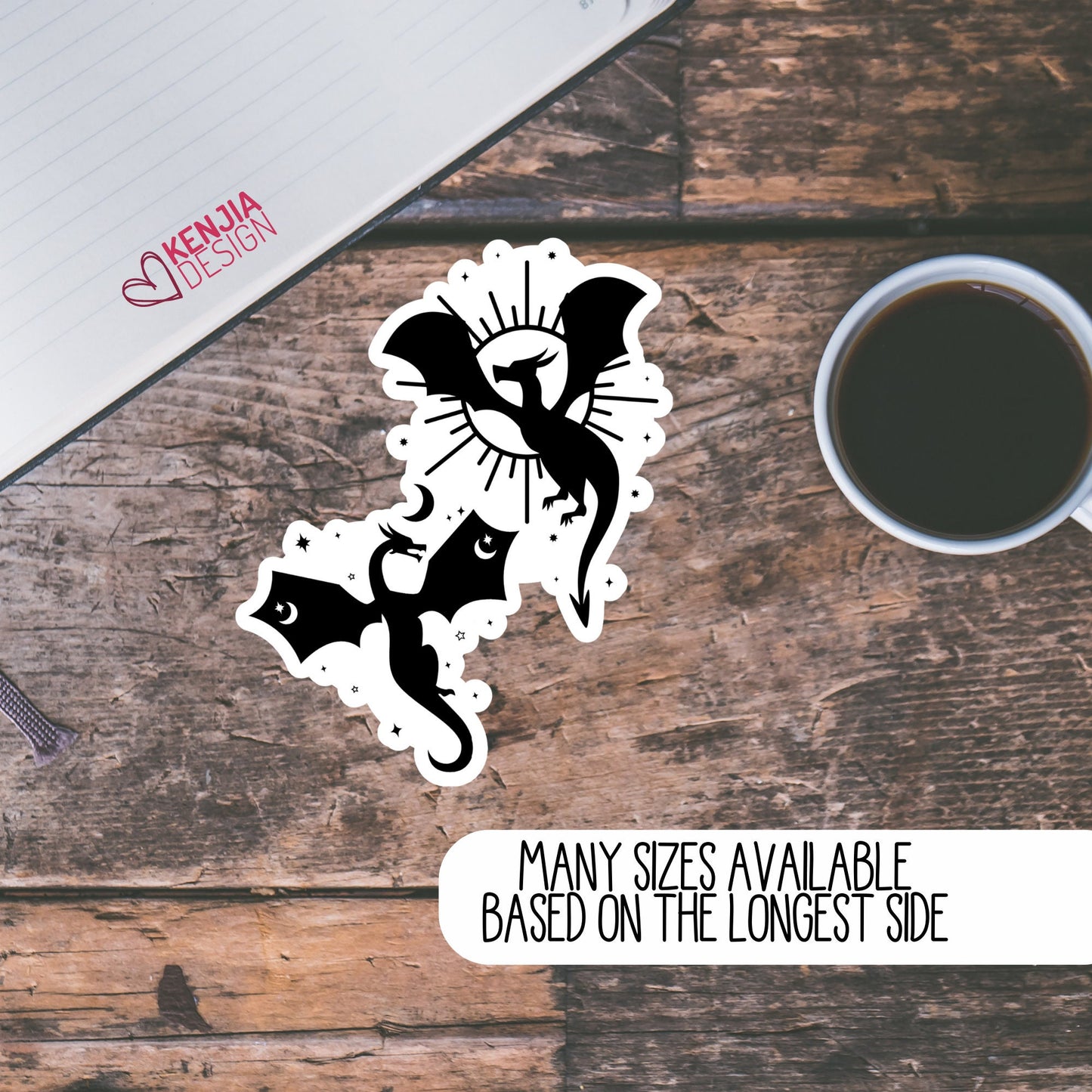 Celestial Dragons Stickers and Magnets | Fantasy Reader Waterproof Sticker | Bookish Laptop Water Bottle Black Sticker | Reader DND Stickers