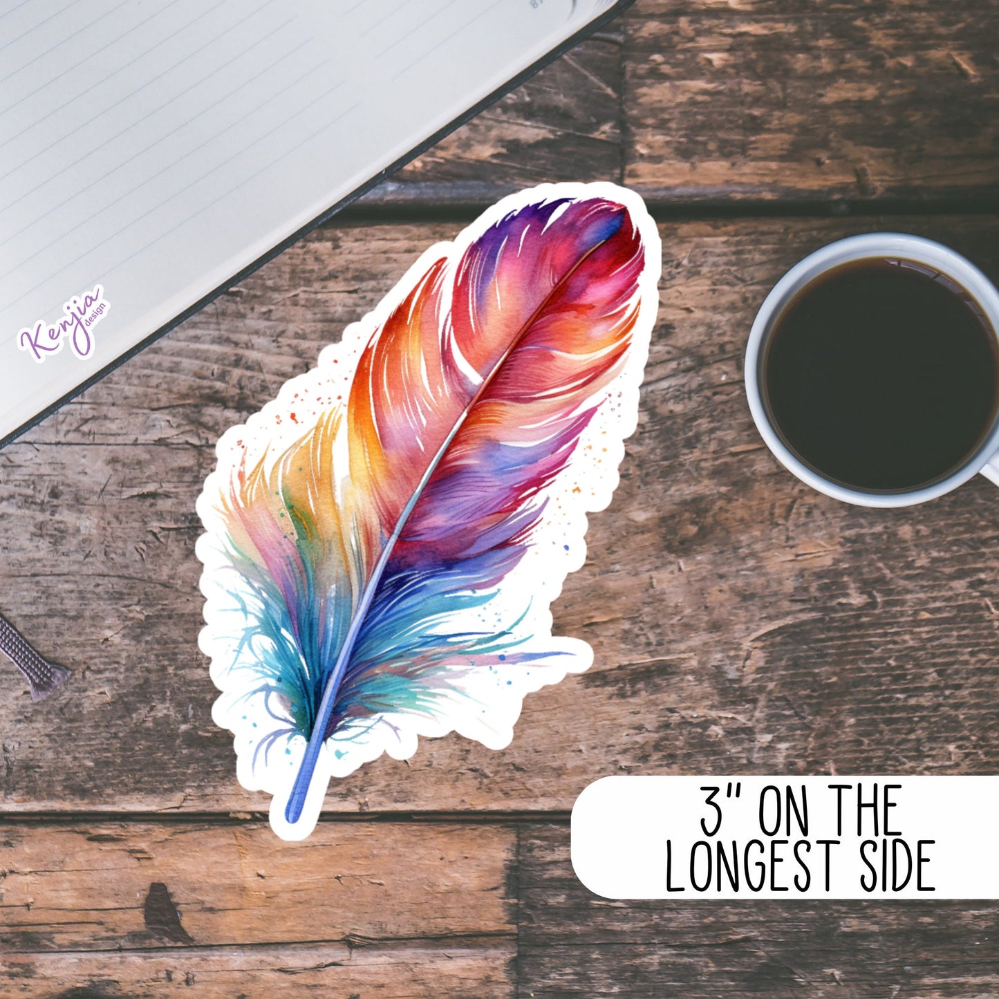 Bright Colorful Feather Stickers ,Wartercolor, Planner sticker, Laptop Stickers, Cute Sticker, Refrigerator and Dishwasher Magnet