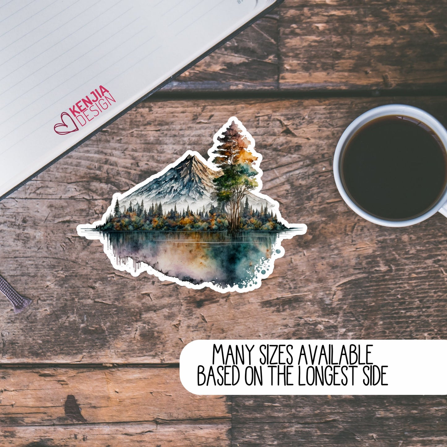 Lanscape Mountains Sticker and Magnet with Lake, watercolor effect, Waterproof Vinyl Sticker for Nature Lover gift, planner, book, laptop