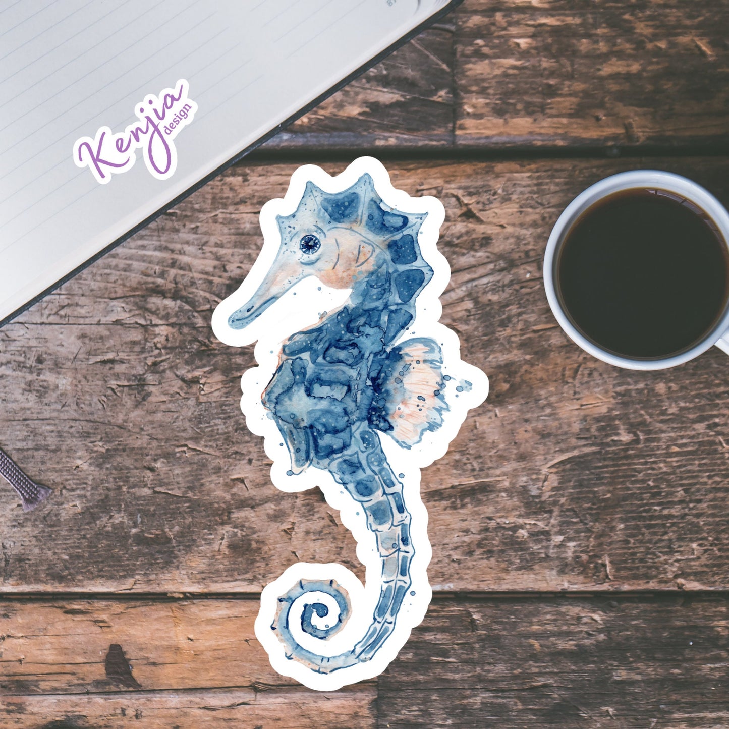 Cute handmade Seahorse Sticker with watercolor effect, Waterproof and Dishwasher Safe Vinyl Sticker for gift, planner, book, laptop stickers