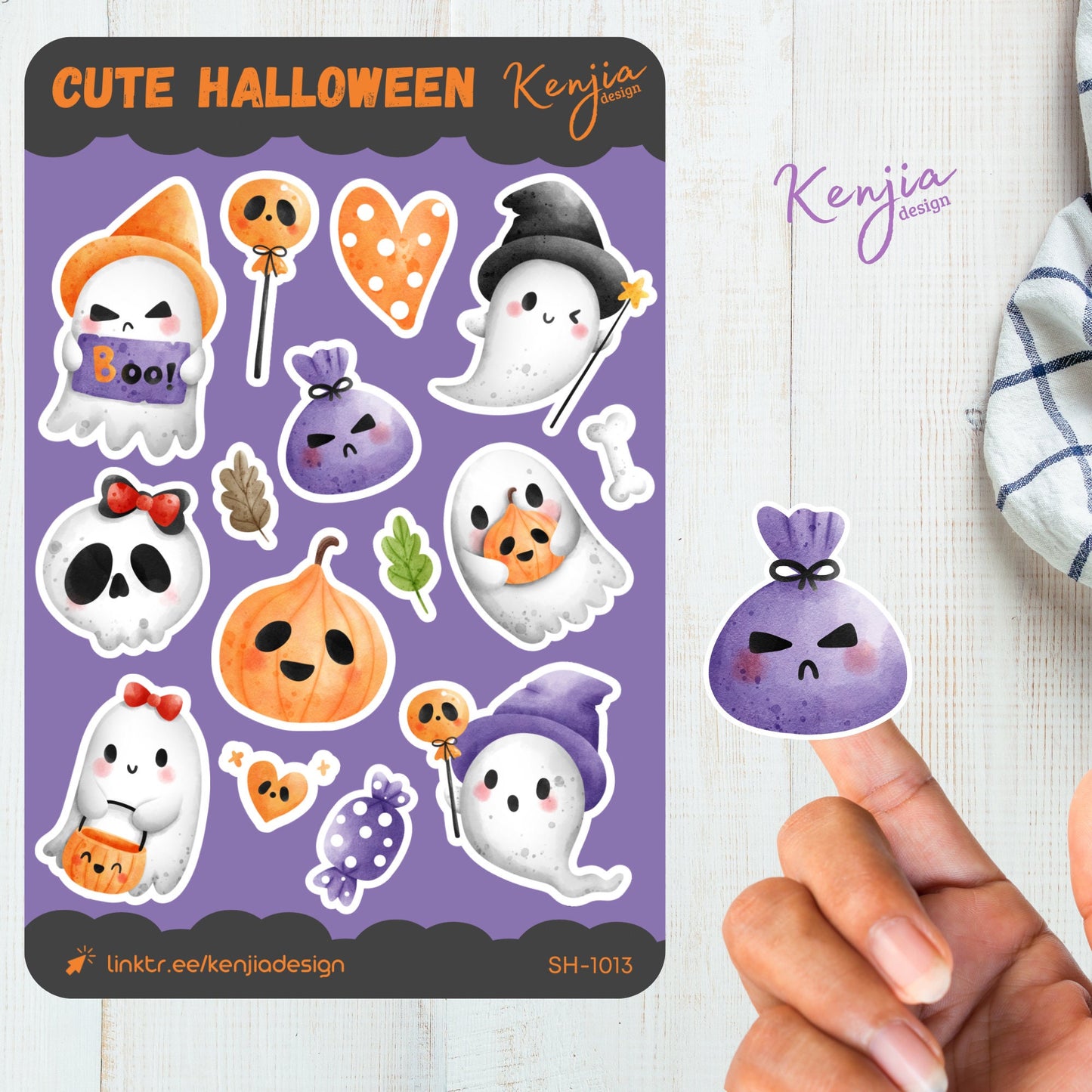Cute Halloween Kawaii Spooky Ghost Sticker Sheet For Stationary Planner, Deco, Kindle, Mirror Stickers
