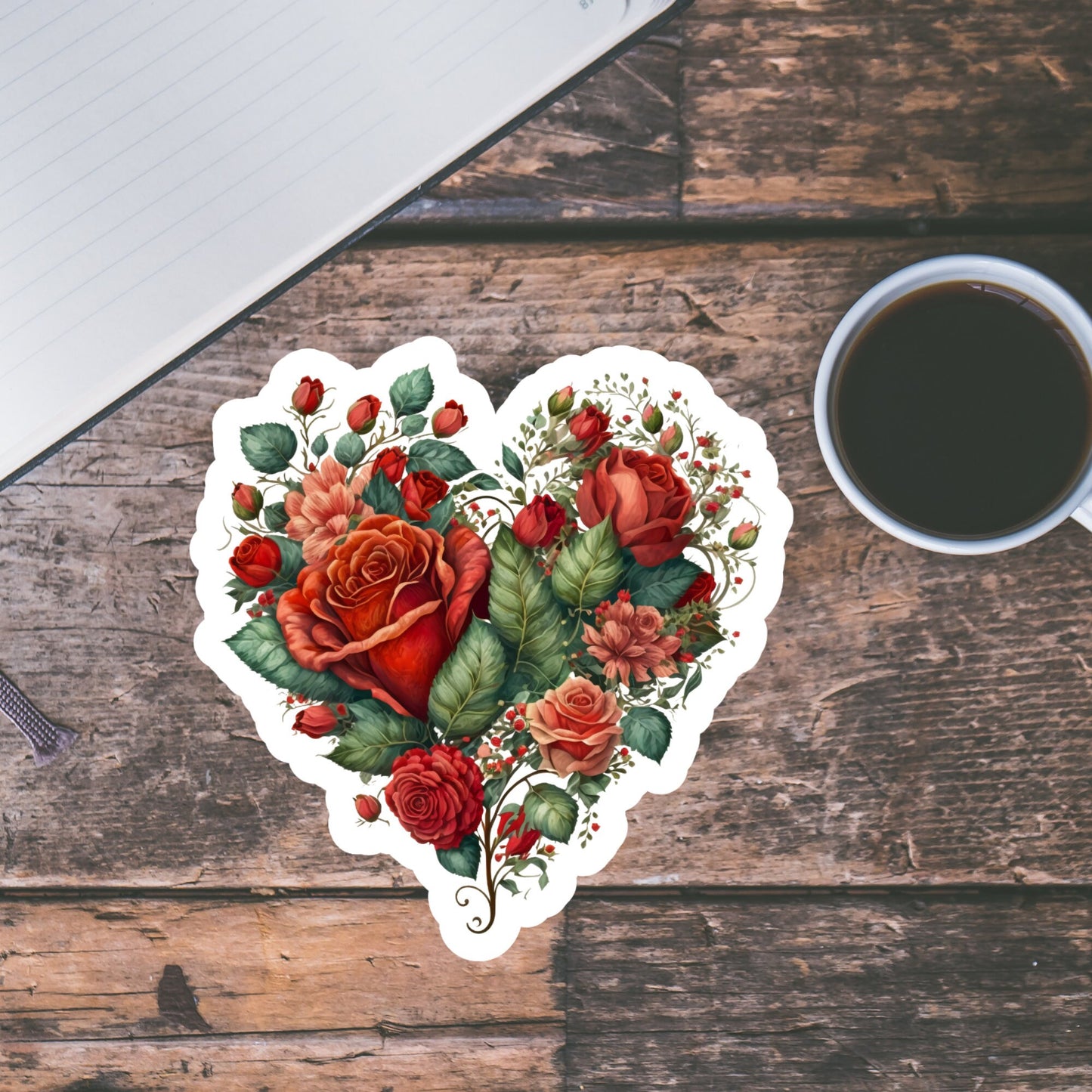 Beautiful Vintage Floral Heart, Waterproof and Dishwasher Safe Handmade cute Vinyl Sticker for gift, planner, book and laptop stickers