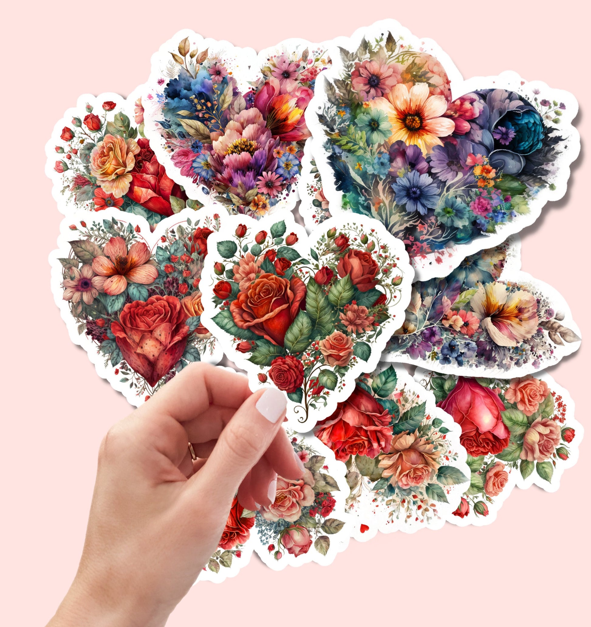 Floral Vinyl Stickers | Floral Heart Stickers | Kenjia Design
