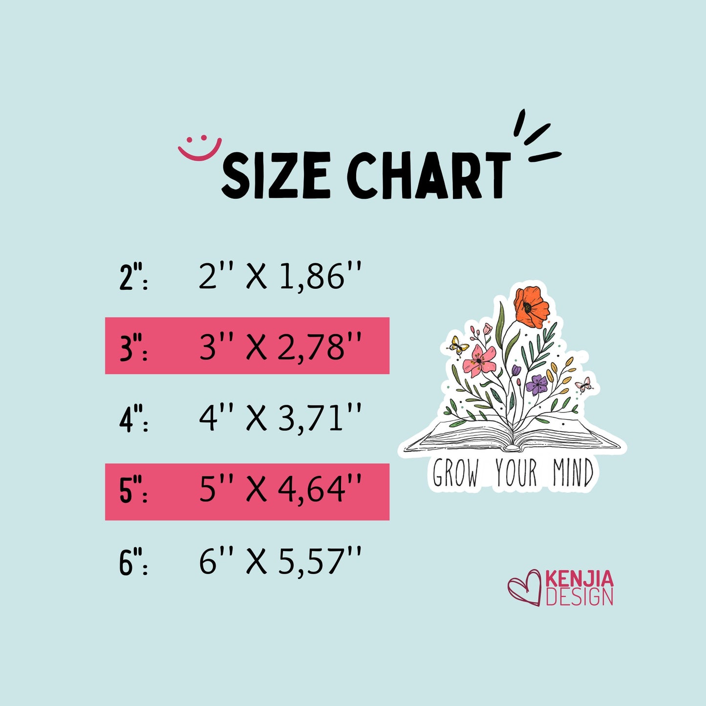 Size Chart for Grow your Mind
Mental Health Stickers and Fridge Magnet / Cute Book Lover Gift for Reading Journal, Kindle Stickers, Bookish Stickers Merch forTeacher / Career Reading, Mind Body Soul for Selfcare Planner Positive Sticker