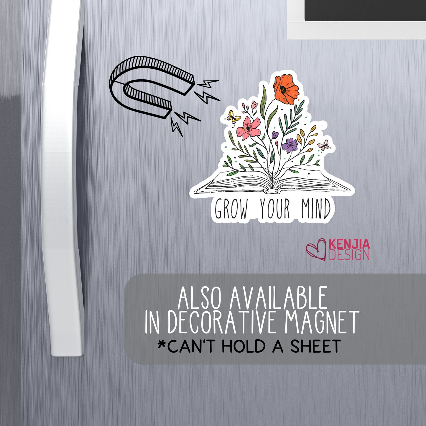 Grow your Mind / Mental Health Fridge Magnet / Cute Book Lover Gift for Reading Journal, Kindle Stickers, Bookish Stickers Merch forTeacher / Career Reading, Mind Body Soul for Selfcare Planner Positive Sticker