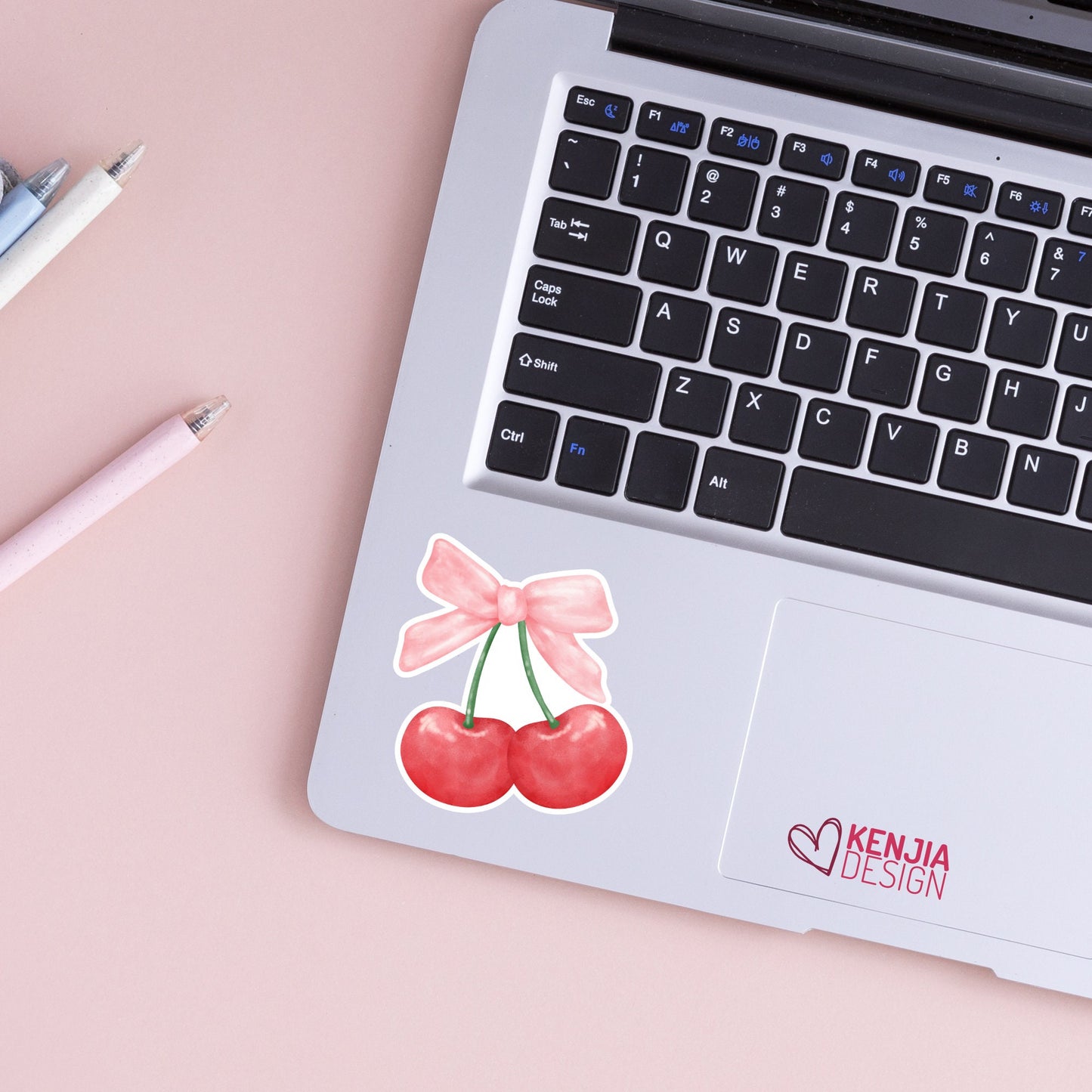 Cherry With Pink Bow Stickers  / Soft Girl Era / Aesthetic Cherries / Choquette Ribbon / Water Bottle, Laptop and Kindle Stickers