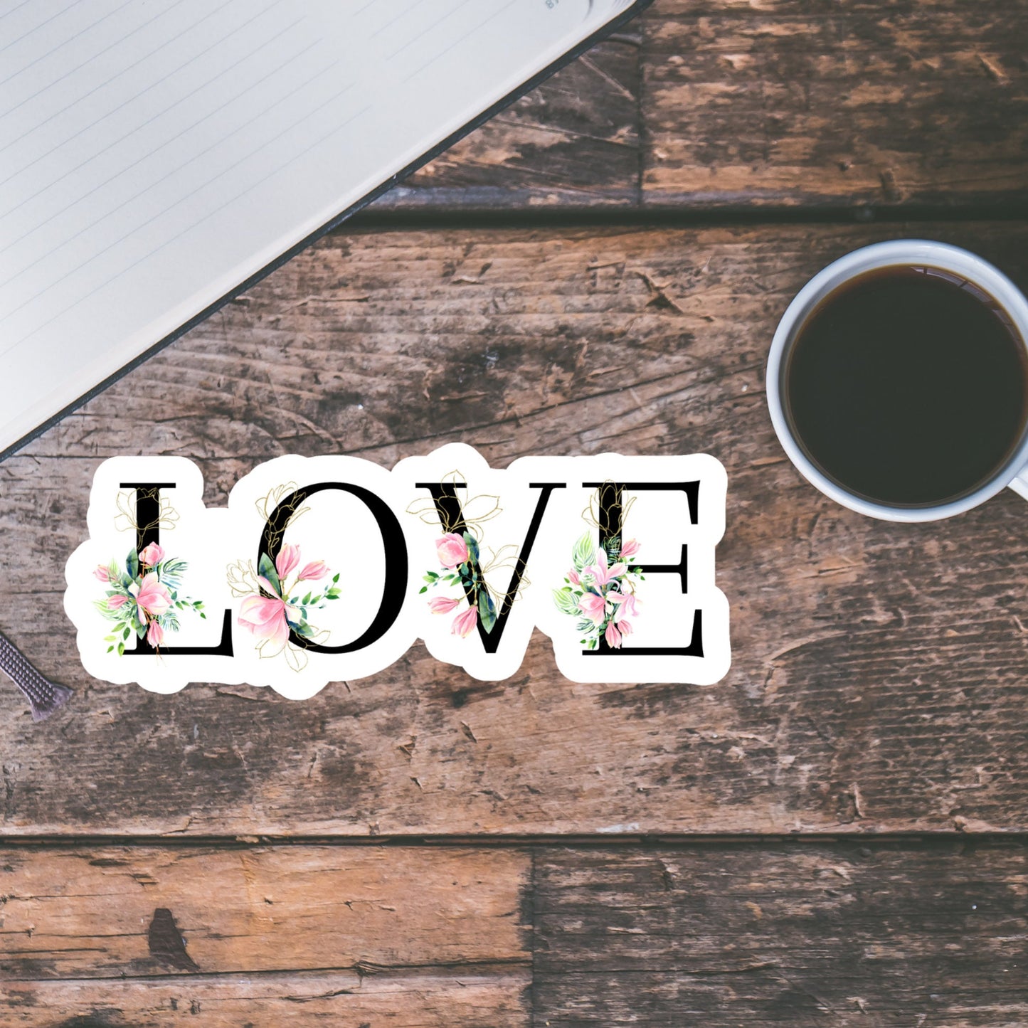 Valentine Love Sticker, Magnolia Floral, Waterproof Dishwasher Safe Handmade cute Vinyl Sticker for gift, planner, book and laptop stickers