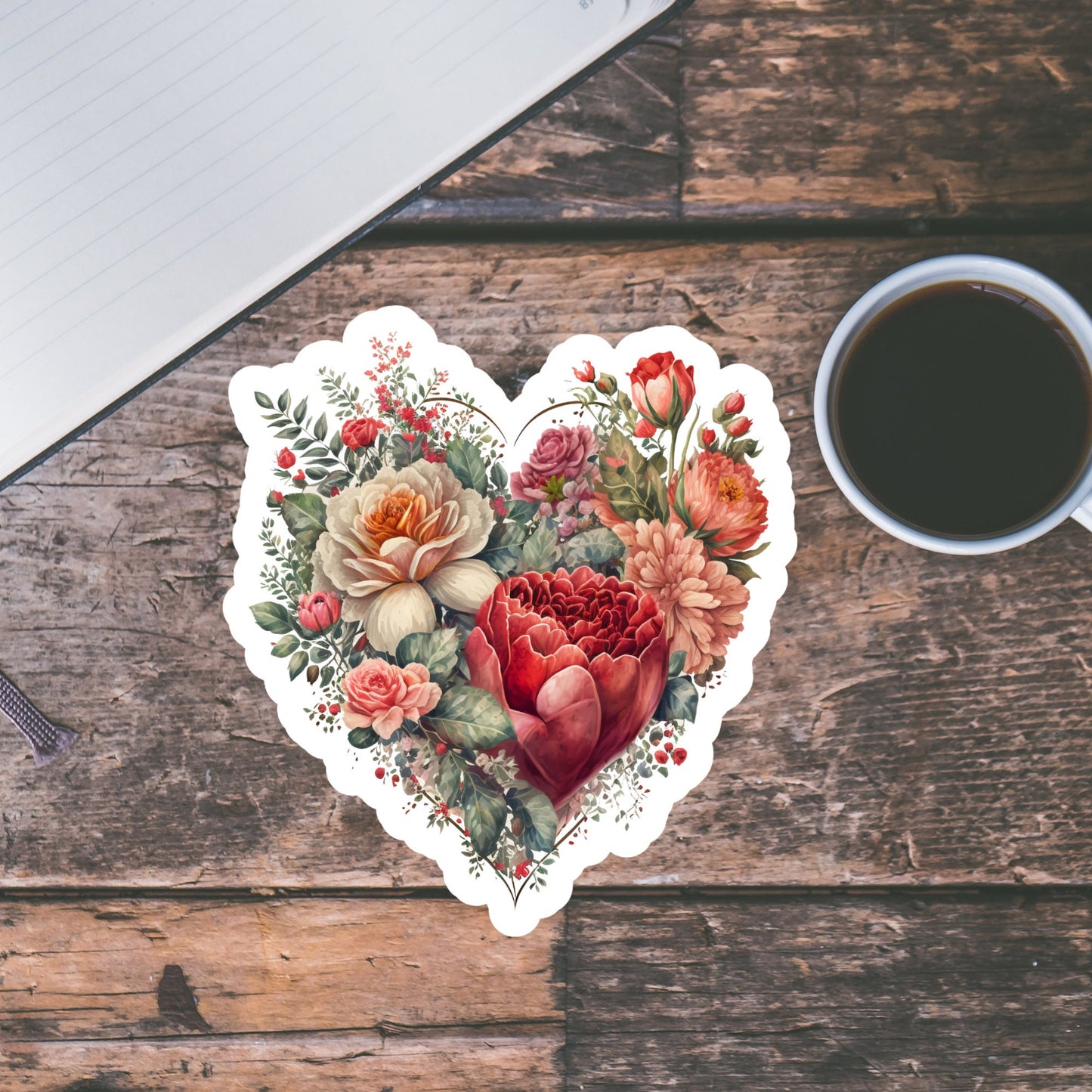 Beautiful Vintage Floral Heart, Waterproof and Dishwasher Safe Handmade cute Vinyl Sticker for gift, planner, book and laptop stickers