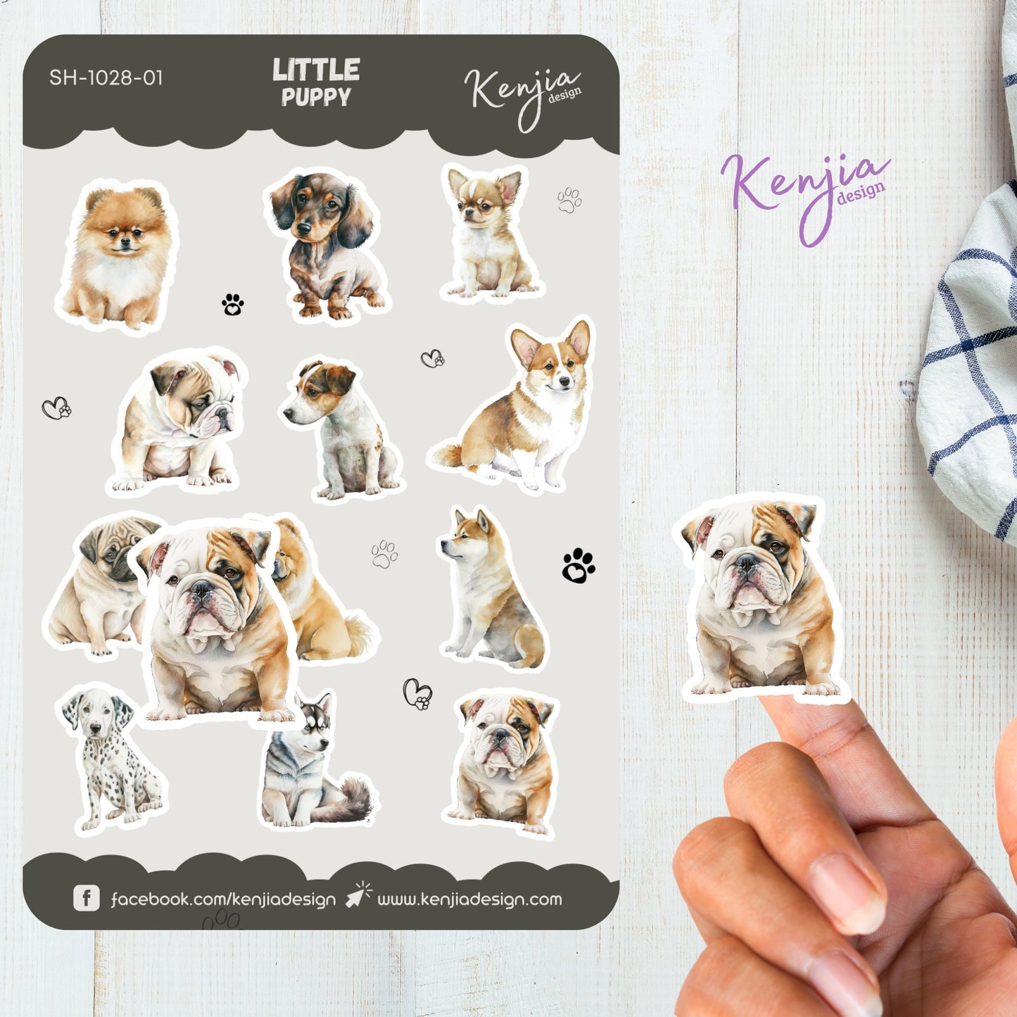 Little Puppy Dog Sticker Sheet, Handmade cute Vinyl Sticker for gift, planner, book and laptop stickers