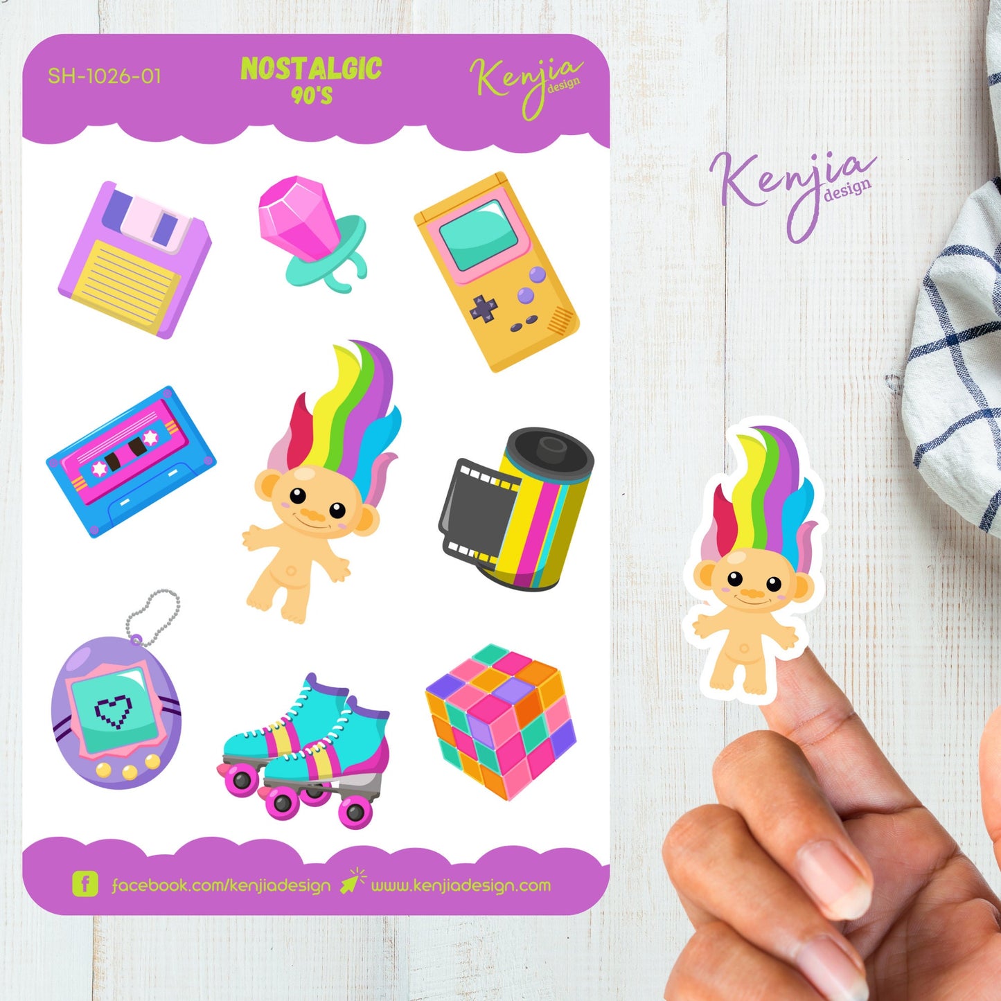 Nostalgic 90's Retro Sticker Sheet, Handmade cute Vinyl Sticker for gift, planner, book and laptop stickers