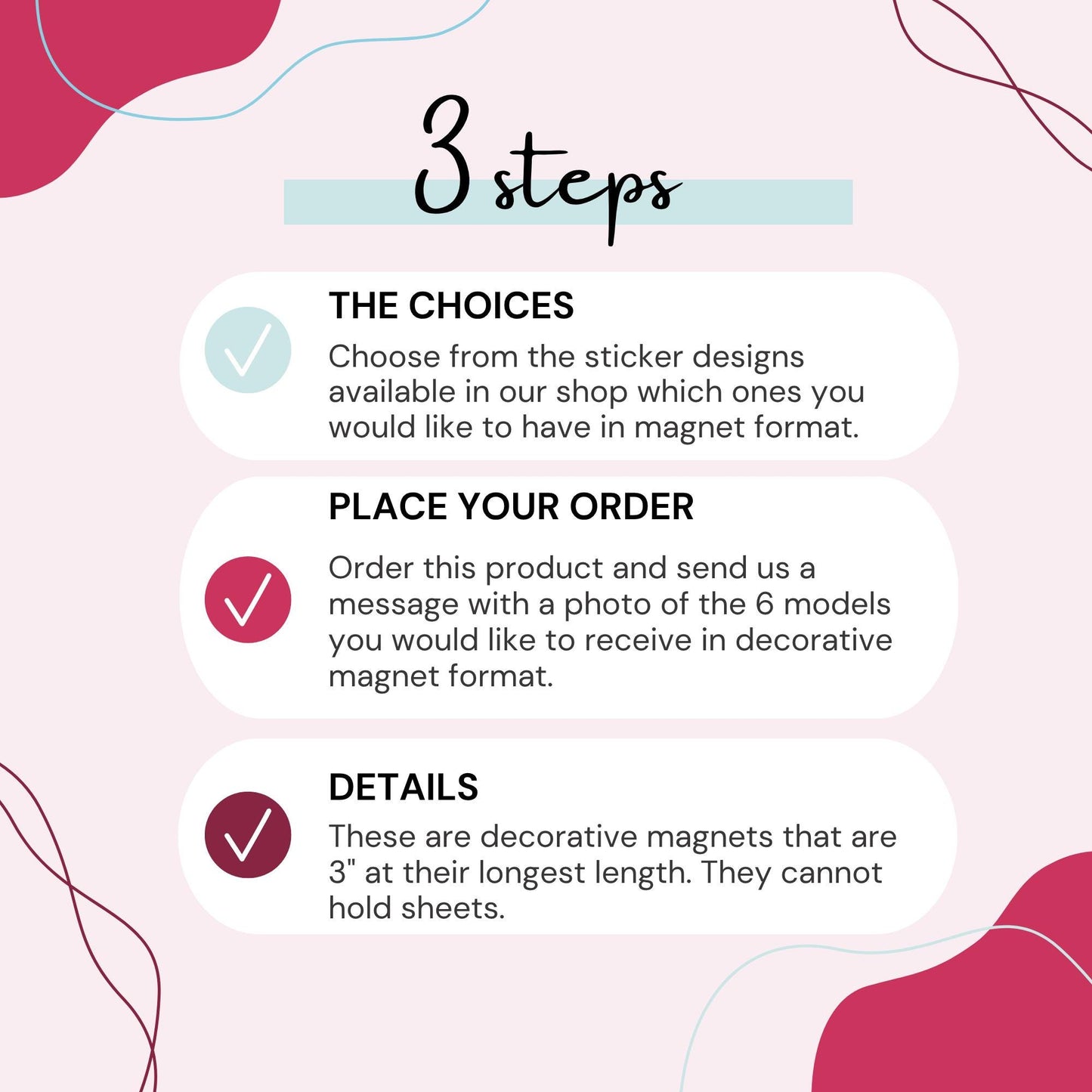 6 MAGNETS or your choice.  Ideal for fridge magnet and dishwasher / Gift for Her and Him