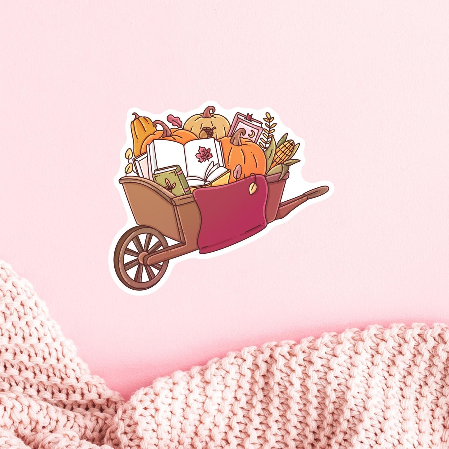 Bookish Autumn sticker on a laptop, cute fall die-cut sticker for book lovers who enjoy cozy reading season