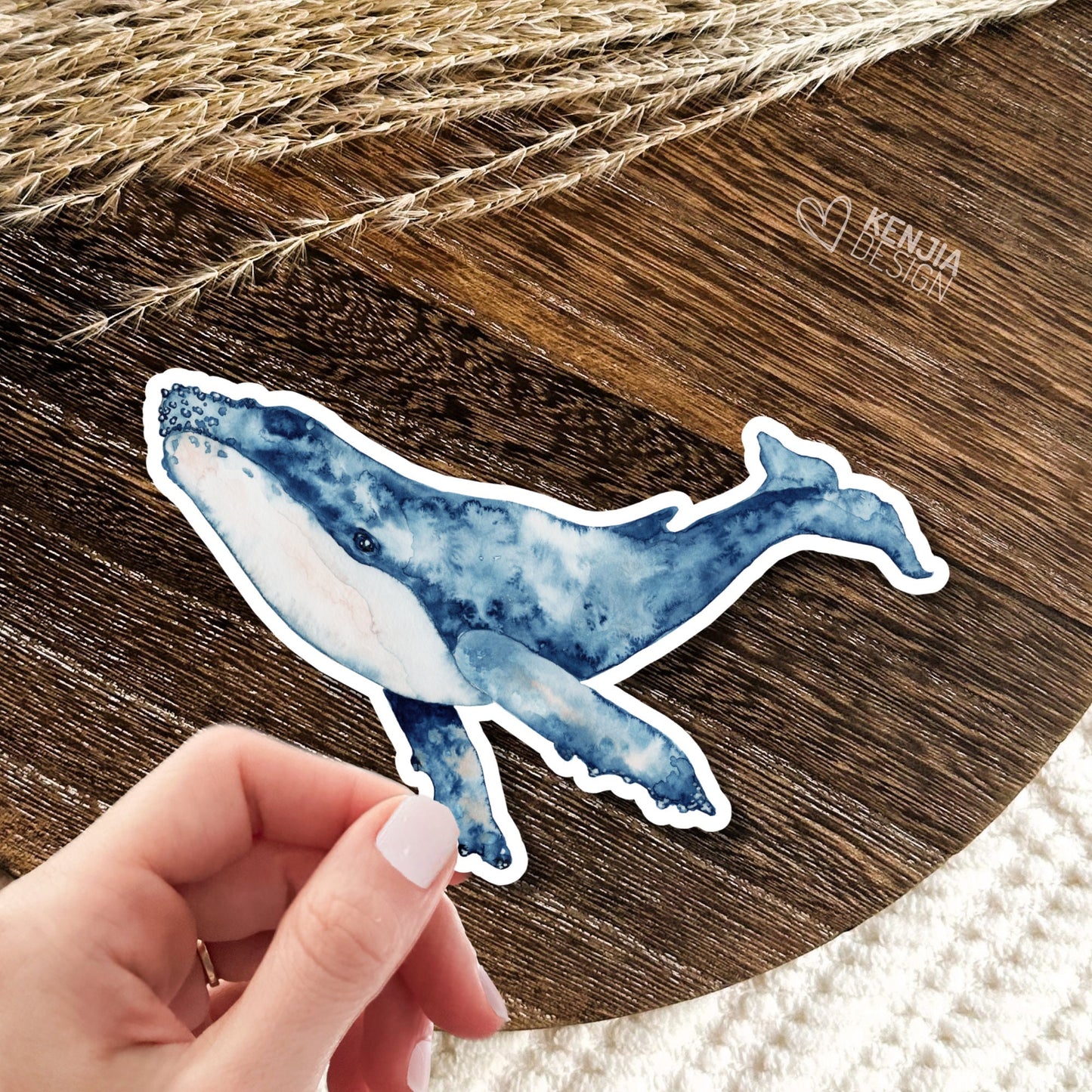 Whale Sticker  / Blue Wale Ocean Stickers / Watercolor Waterproof Vinyl Sticker for Gift, Planner, Book, Kindle and Laptop Stickers