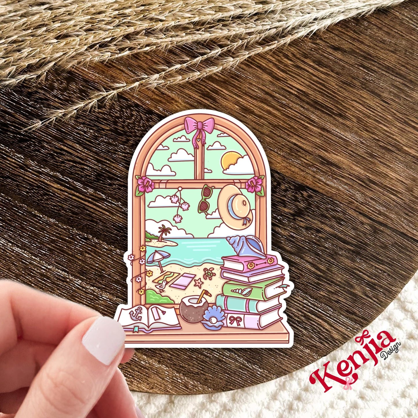 Reading Beach Window Sticker / Summer Beach Stickers / Book stickers / Booktok / Kindle Stickers / Book Lover Gift / Bookish Merch