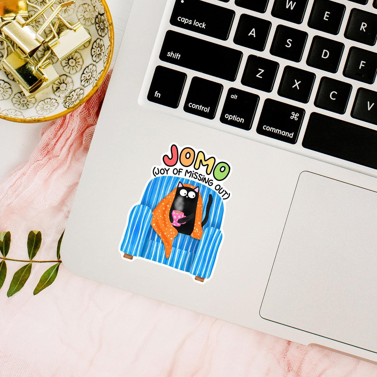 JOMO Sticker / Joy Of Missing Out Gift / Cozy Cat Decal / Introvert Humor / Stay Home Club / Homebody Present Idea / Black Kitty Art