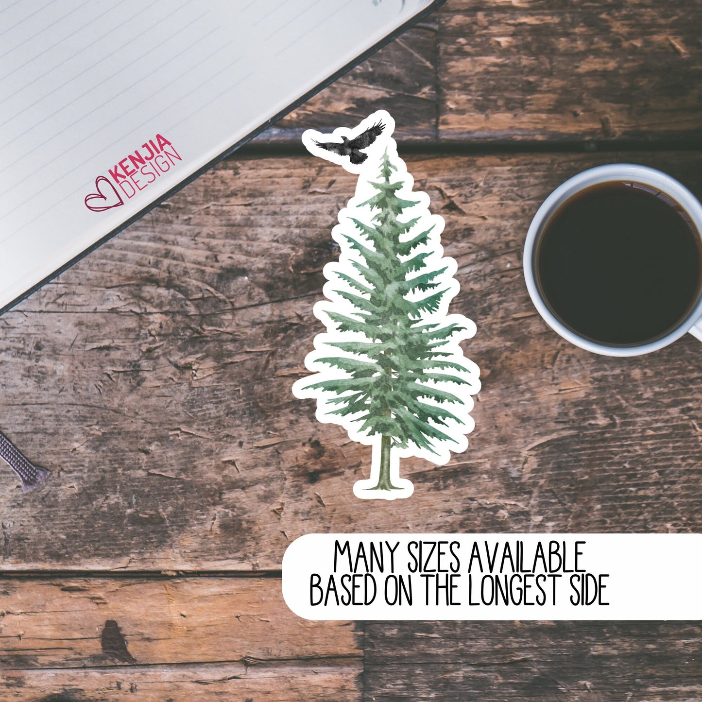 Cute Pine Tree Stickers and Fridge Magnets with black eagle |  Waterproof Sticker for Planner Laptop Water Bottle kindle