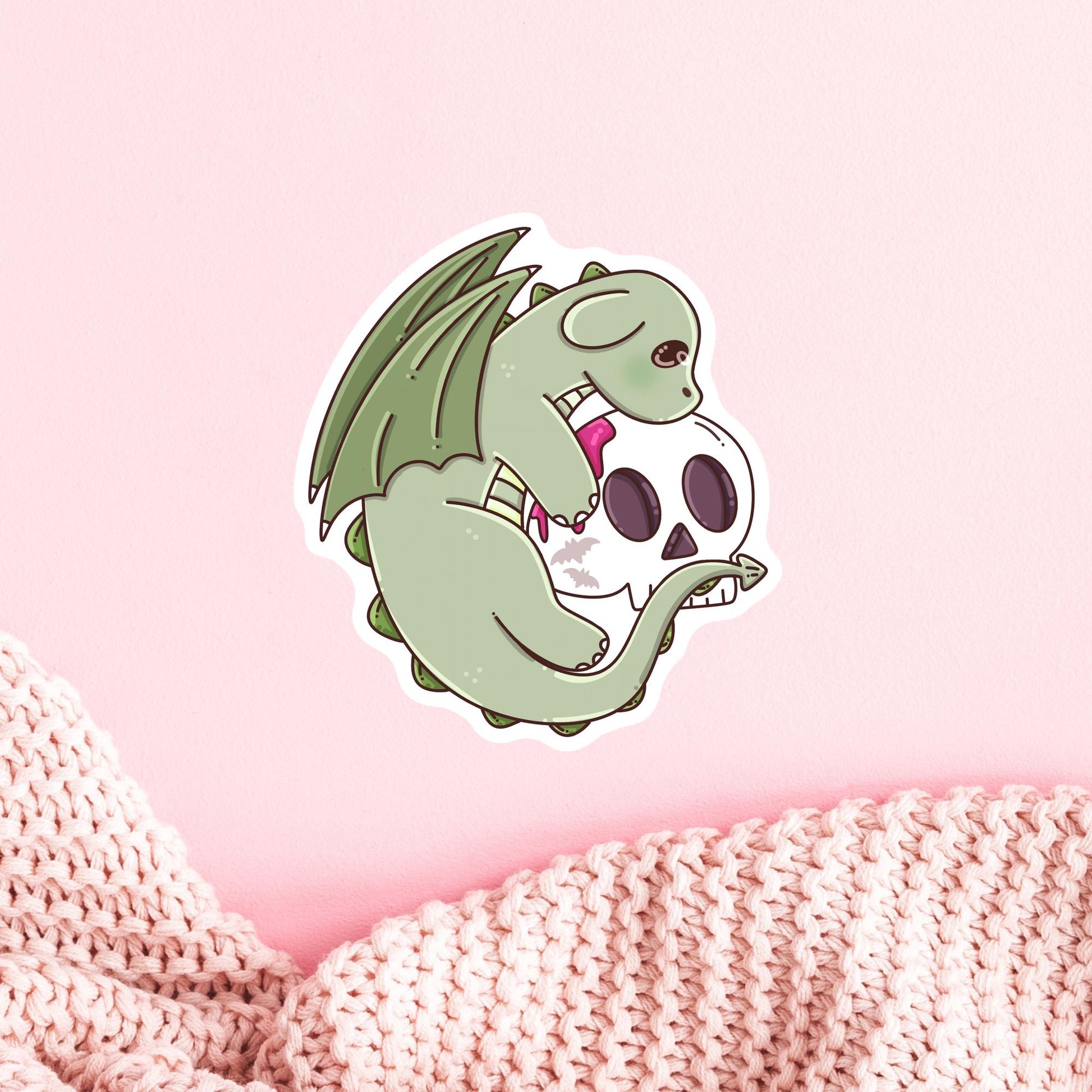 Halloween Green Dragon sticker on a laptop, spooky fantasy vinyl sticker gift for dragon and book lovers