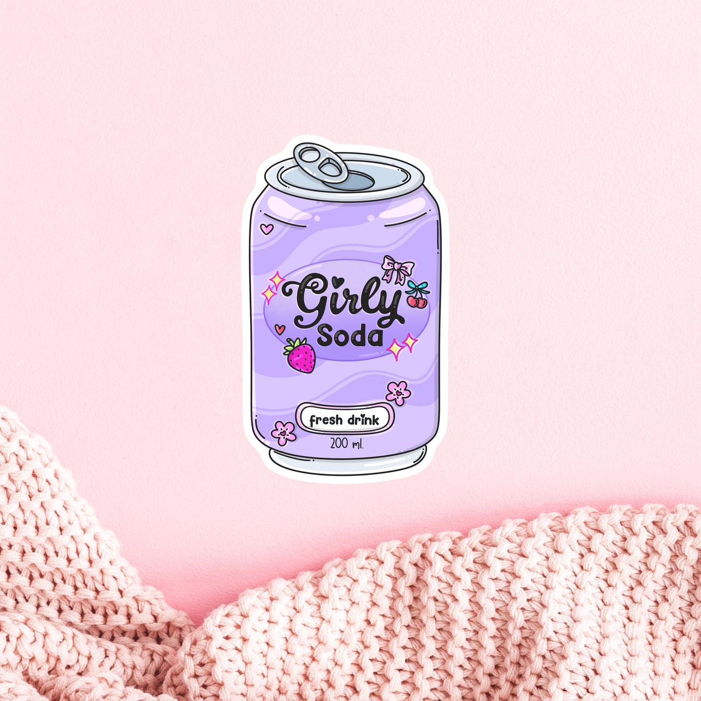 Girly Soda Pop Sticker / Cute Aesthetic Retro / Y2K Fizzy Decal / Preppy Girlie Present / Bubbly Drink Gift for Her / Kawaii / Vintage Style