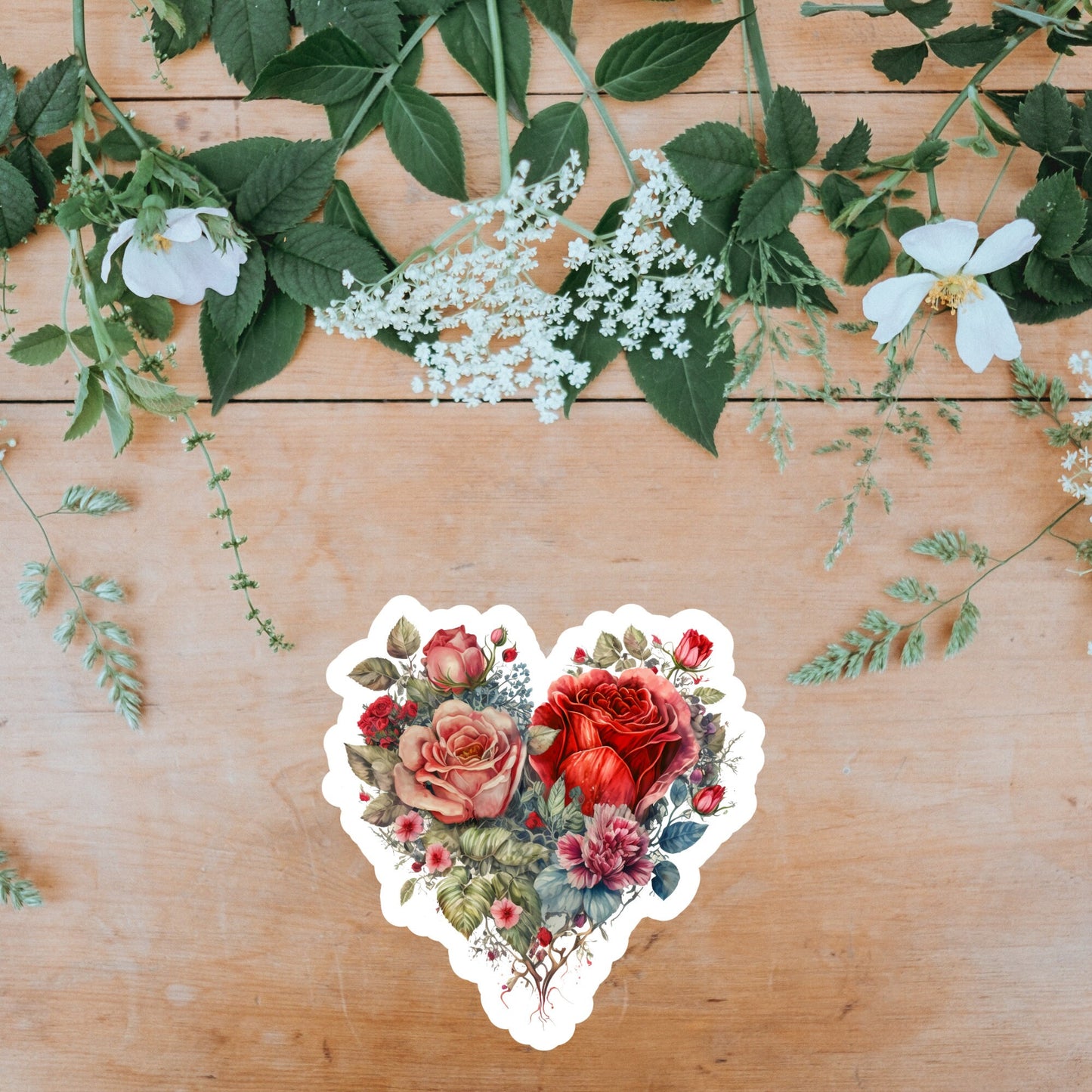 Beautiful Vintage Floral Heart, Waterproof and Dishwasher Safe Handmade cute Vinyl Sticker for gift, planner, book and laptop stickers