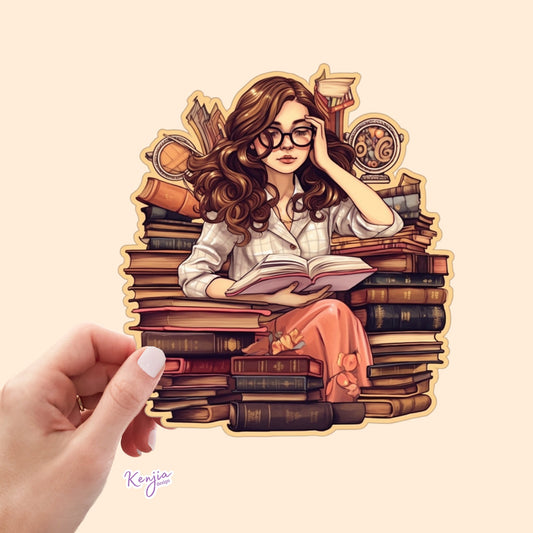 Cute Girl Reading Books Sticker and Magnet, Summer Stickers, Waterproof Vinyl Sticker for gift, planner, book, laptop