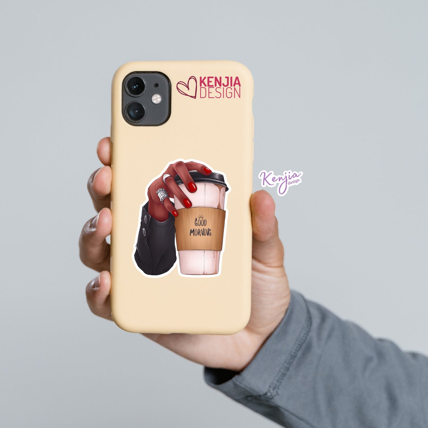 Funny Cute Good Morning Coffee Stickers  | Dark and Fair Skin Tone Waterproof Sticker, Planner Laptop Water Bottle Bumper Sticker