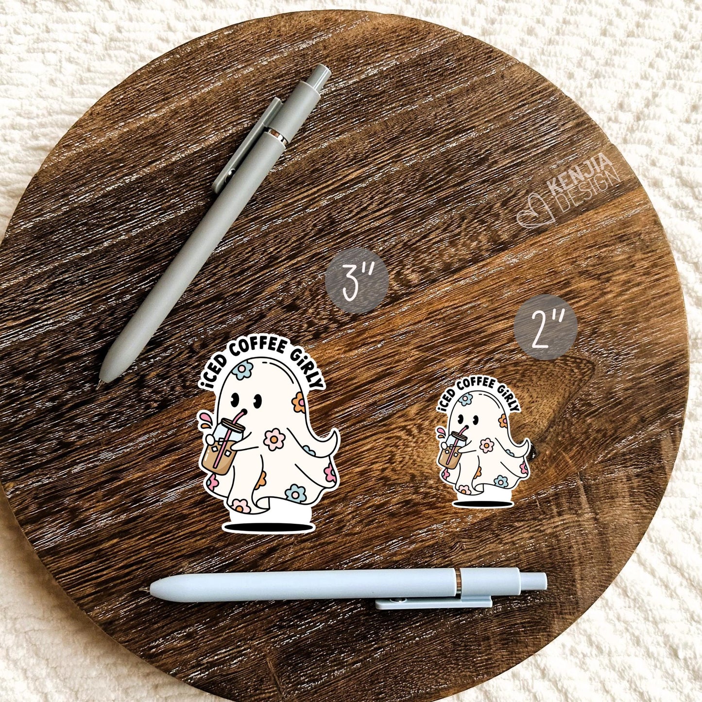Cute Halloween Iced Coffee Girly Ghost Stickers / Spooky Vibes Season / Floral Ghost Stickers / Laptop & Kindle Stickers