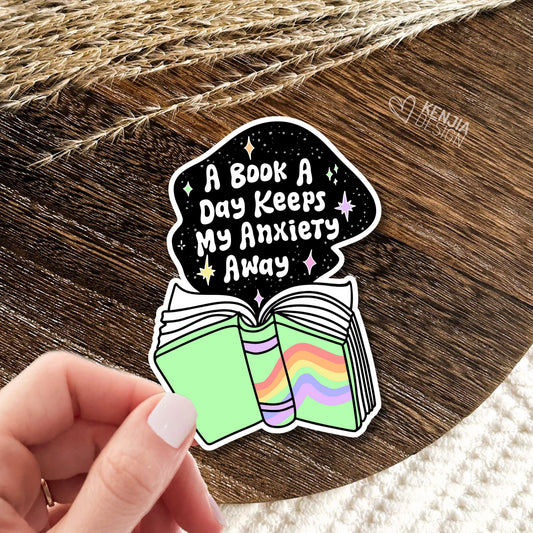 A Book A Day Keeps My Anxiety Away Stickers  / Trendy Bookish Stickers Merch / Book Lover Gifts / Introvert Kindle Stickers
