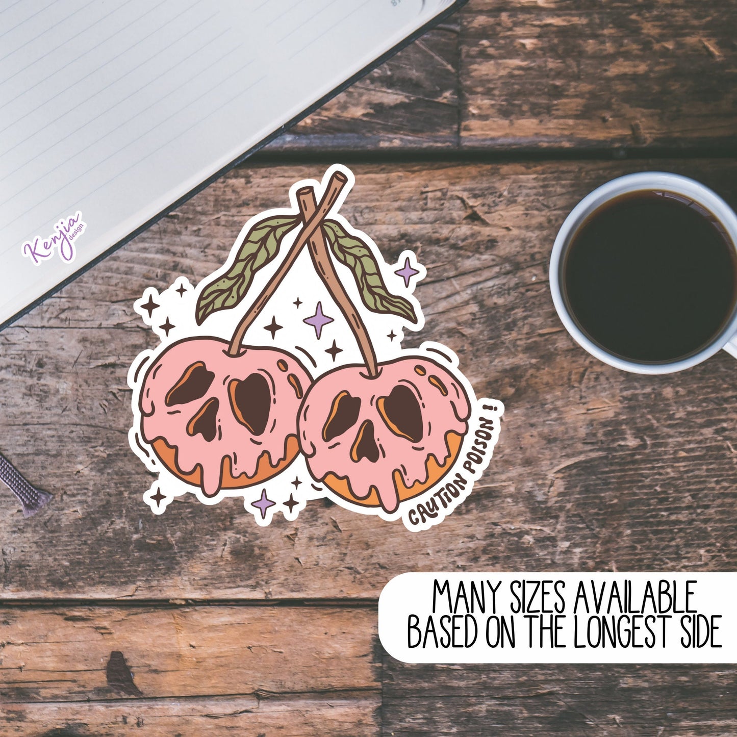 Retro Cherry Caution Poison Halloween Sticker and Magnet, Vinyl stickers, for gift, Waterproof stickers for planner, book , laptop stickers
