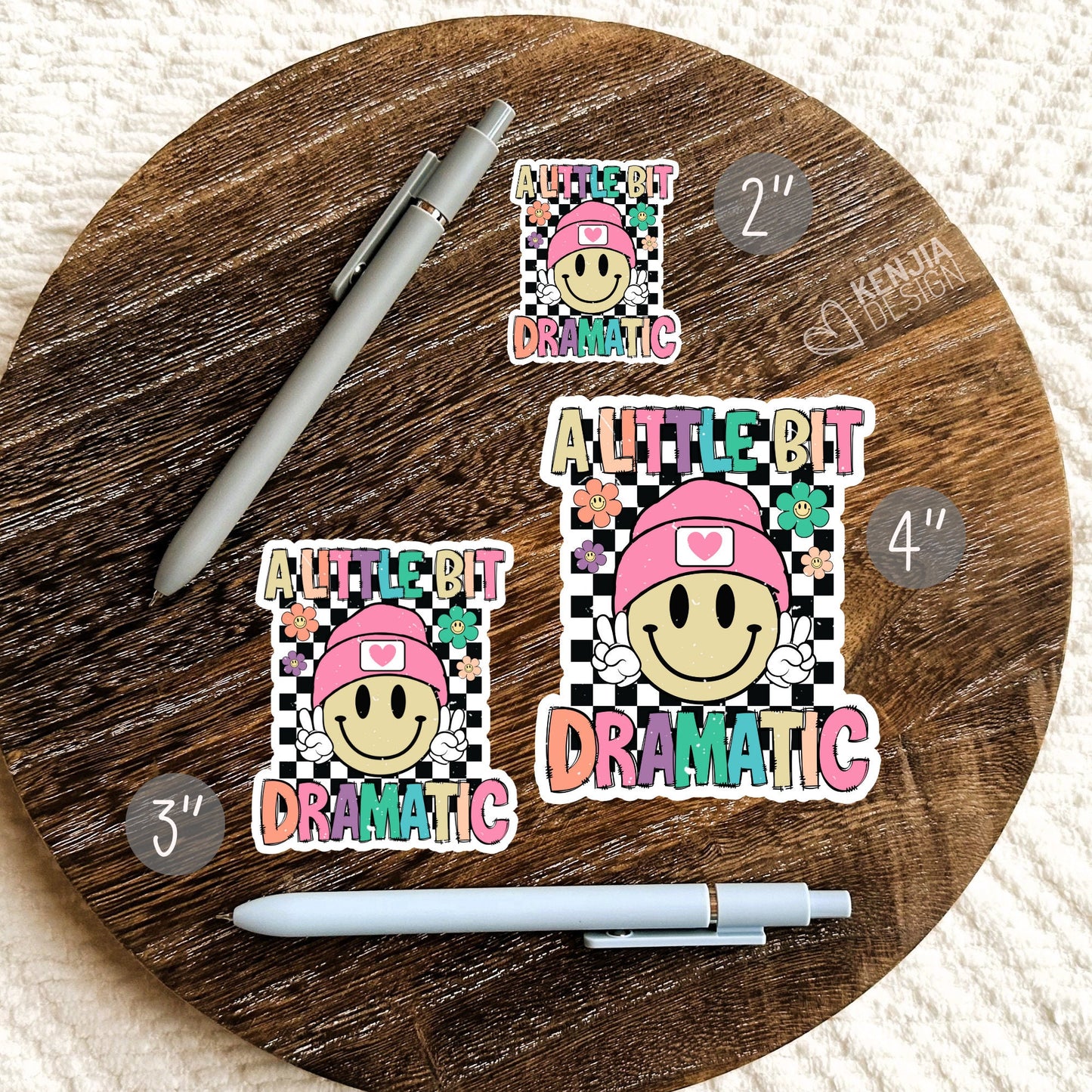 A Little Bit Dramatic Retro Stickers  - Cute Groovy Smiley Face / Little Toddler Girl Gifts / Kids Life / Anxiety Drama Queen