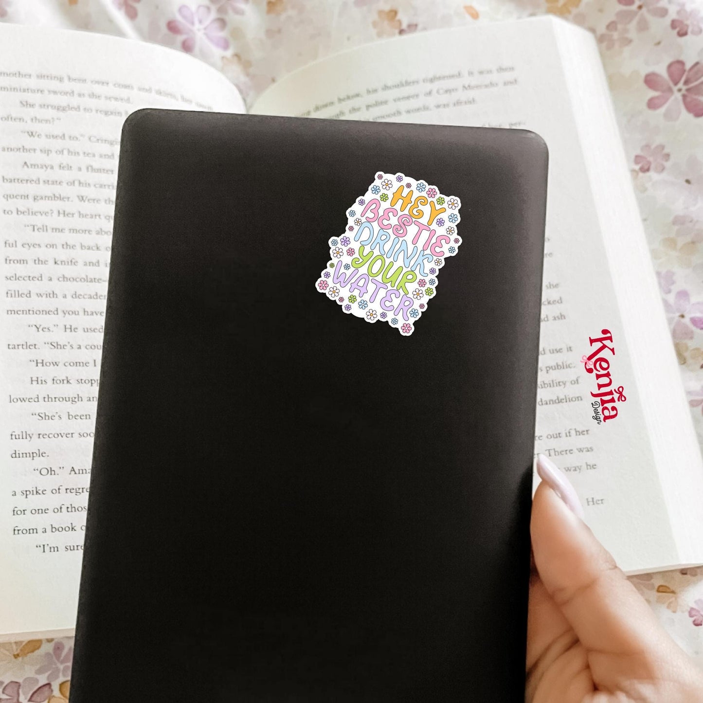 Hey Bestie Drink Your Water Sticker / Cute Motivational Water Bottle Sticker / Pastel Floral Aesthetic / Kindle Stickers / Laptop Decal Gift
