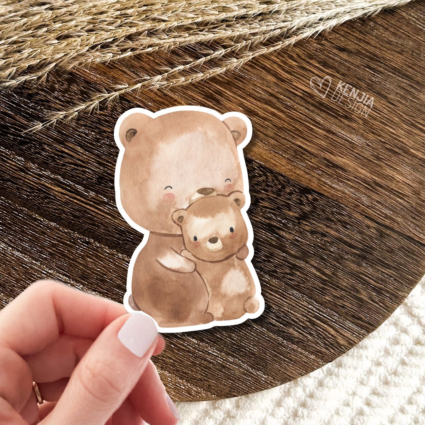 Woodland Stickers Baby Bear With Mom Animal Stickers  / Cute Watercolor Forest Baby Shower Gifts / Greenery Woodland Boy