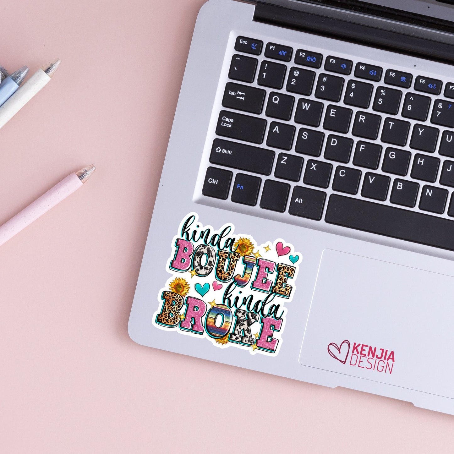 Kinda Boujee Kinda Broke Stickers  / Western Sunflowers Stickers / Funny Adult Retro Quote / Laptop and Kindle Stickers