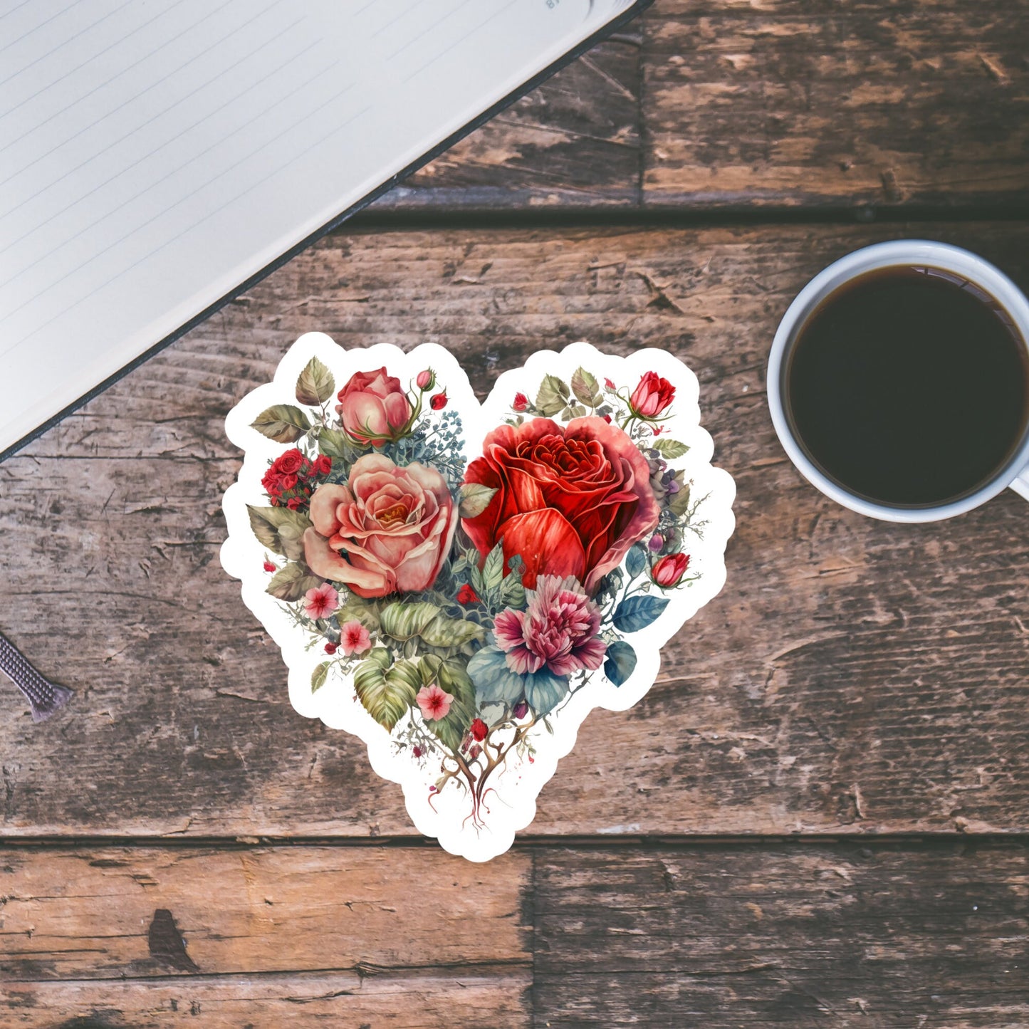 Beautiful Vintage Floral Heart, Waterproof and Dishwasher Safe Handmade cute Vinyl Sticker for gift, planner, book and laptop stickers