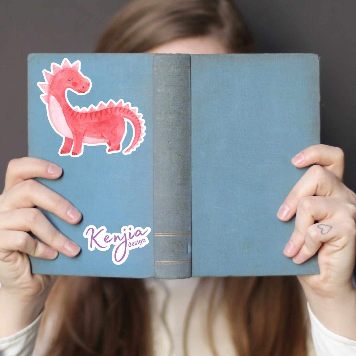 Cute Handmade Pink Dino Girl Sticker, watercolor effect, Waterproof and Dishwasher Safe Vinyl Sticker for gift, planner, book, laptop