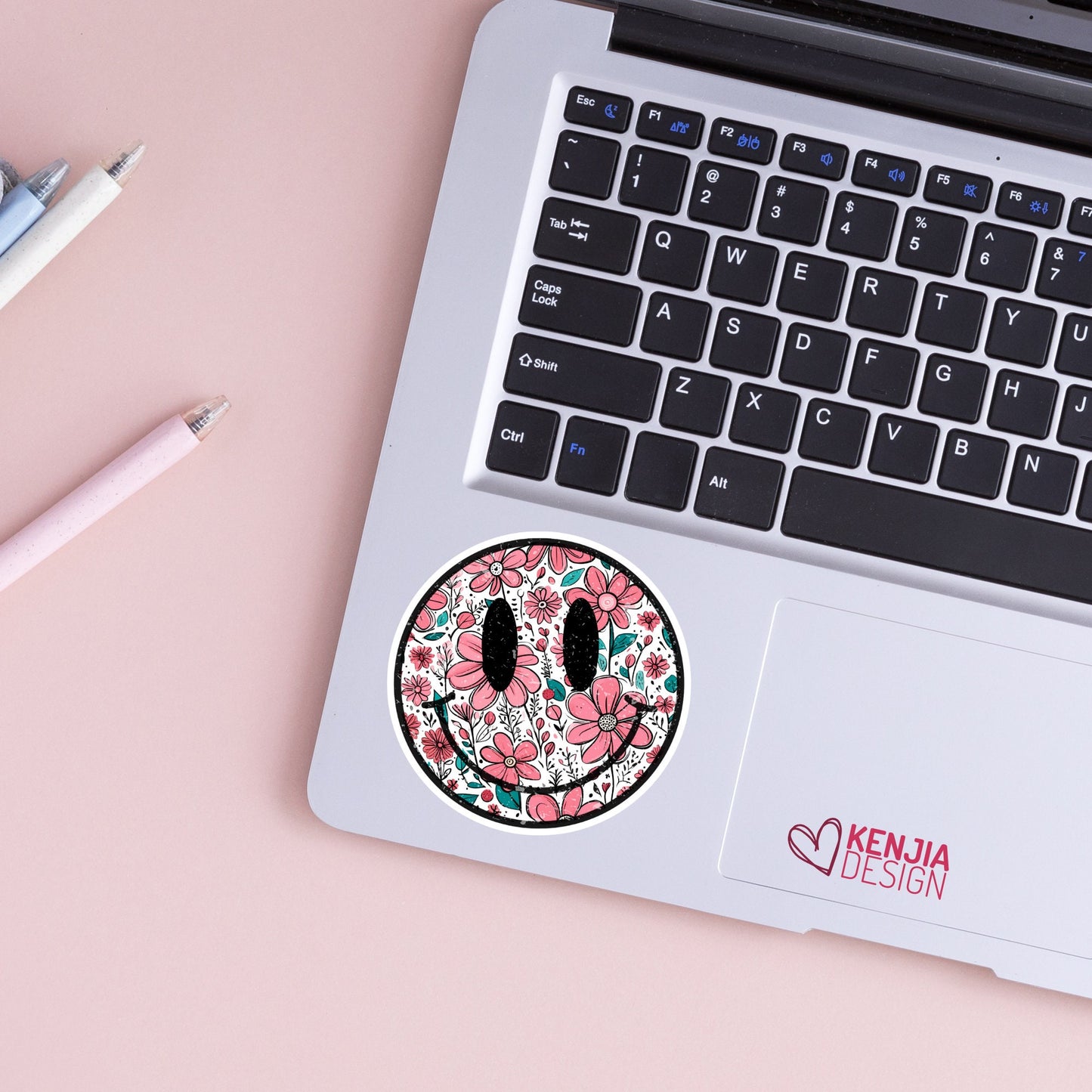 Smile Face Stickers  / Vintage Retro Pink Flowers Groovy / Happy Smiley Face Stickers / Trendy Smiling Face Stickers for Kindle