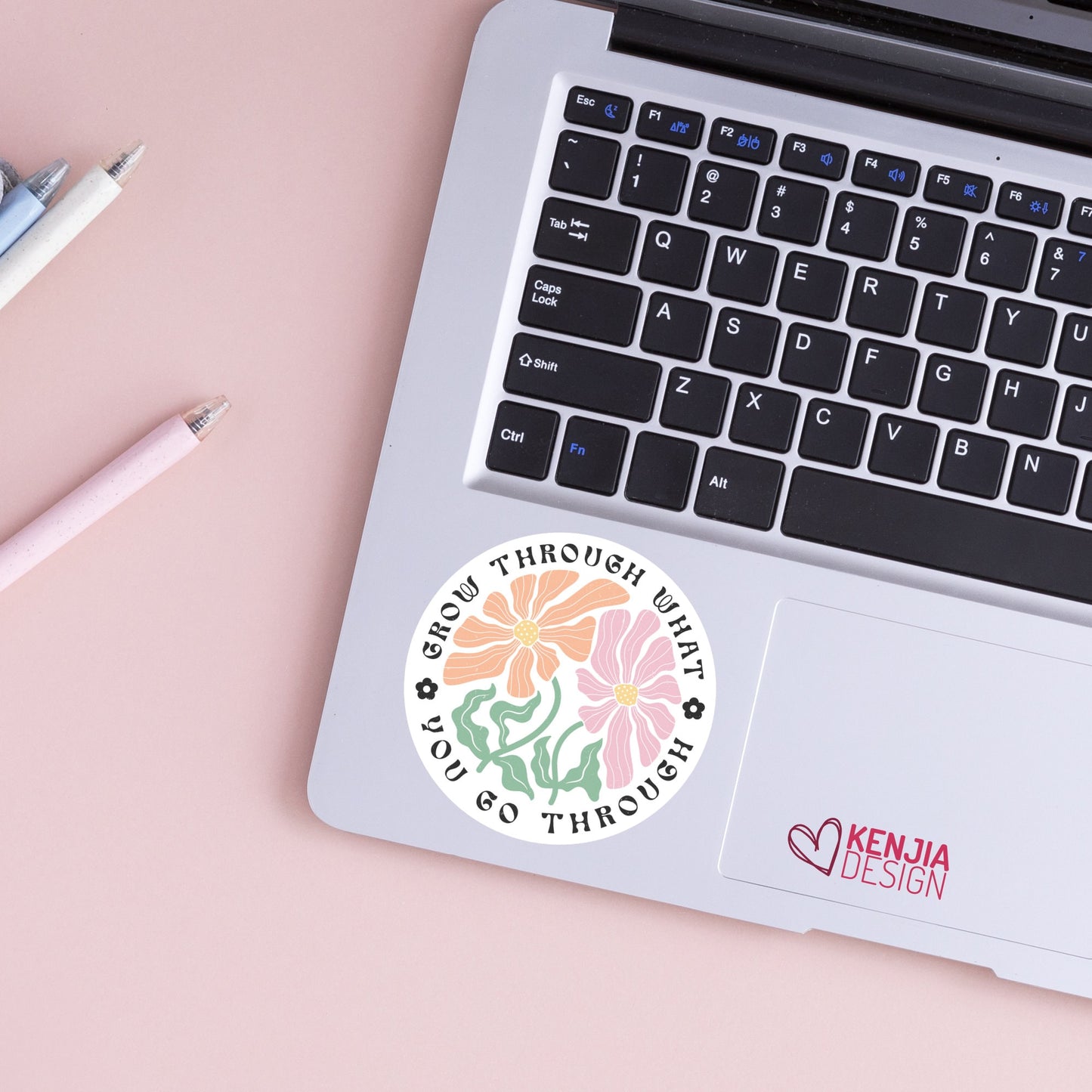 Grow Through What You Go Through Stickers / Floral Self Care Stickers / Mental Health Waterproof Vinyl Sticker / Retro Aesthetic Flowers