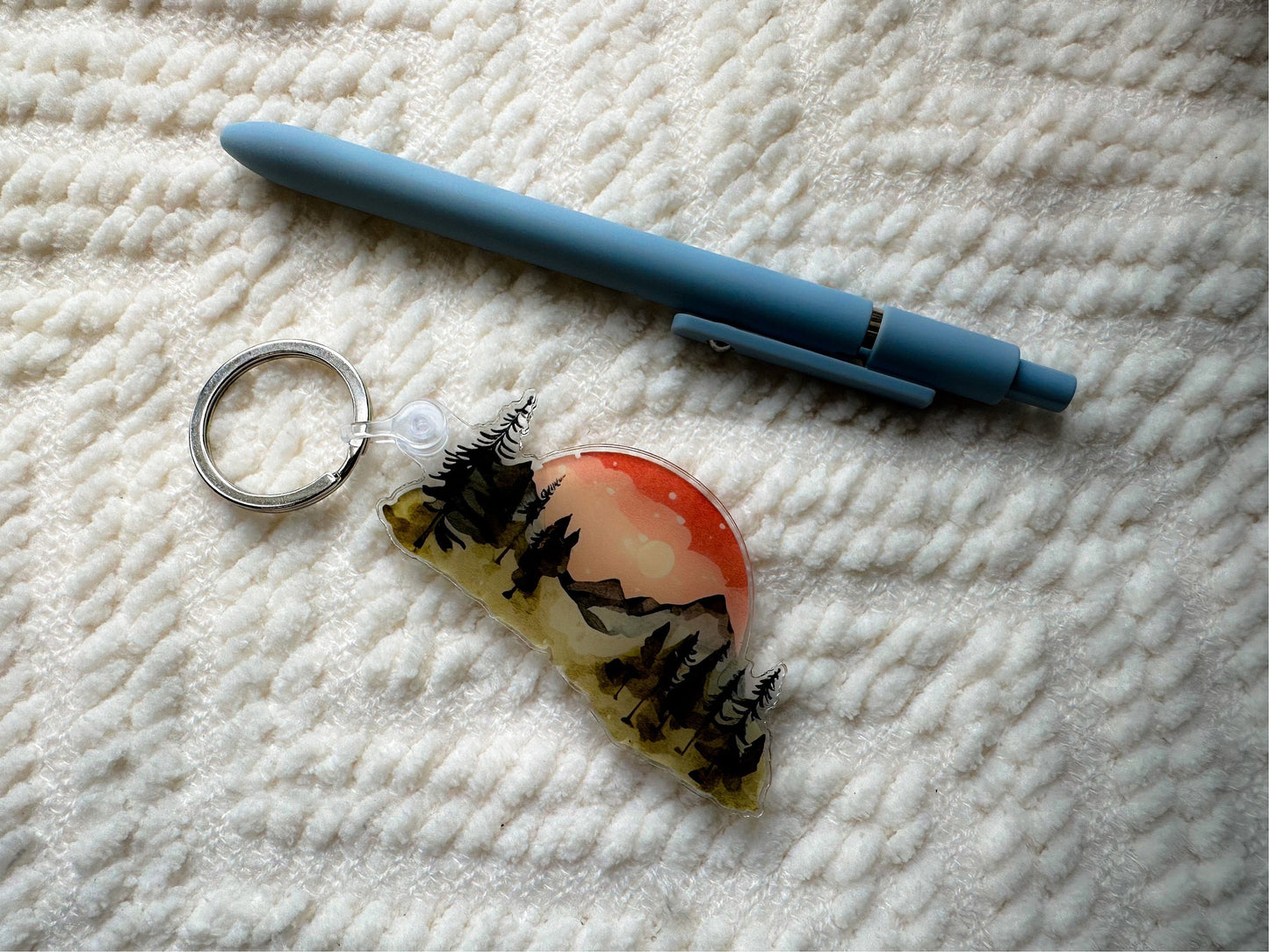 Cute Lanscape Mountains Acrylic Keychain Charm, watercolor effect, gift, Backpack Keychain, Funny Keychain, Car Keychain