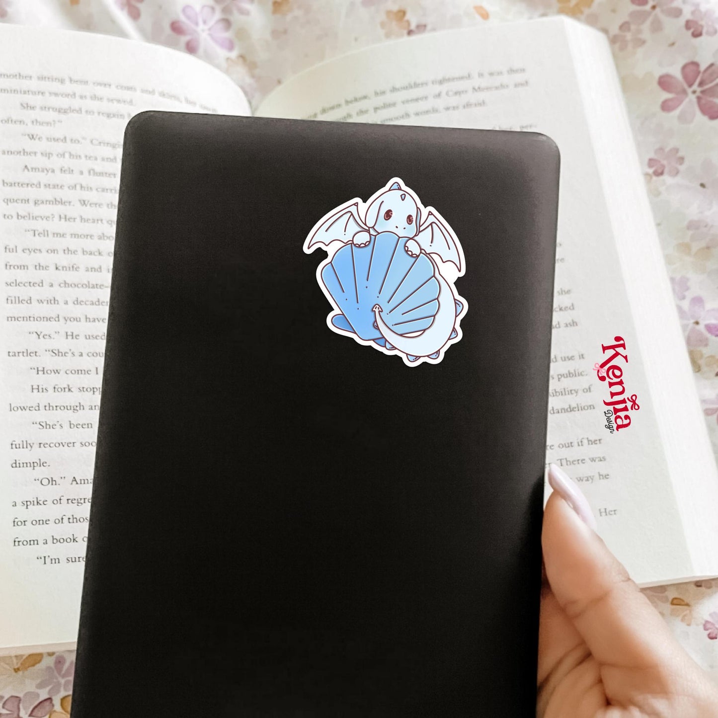 Cute Blue Dragon Sticker / Baby Dragon Lover Gift / Bookish sticker / Fantasy Readers / Summer Seashell / Beach Vibe / Coastal Sea Life